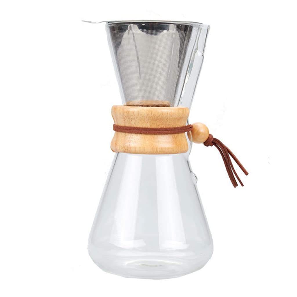 Premium Pour Over Coffee Maker with Double-Layer Stainless Steel Filter - 16.9oz Glass Drip Brewer for 3-6 Cups - Ideal for Home, Office & Camping Coffee Brewing
