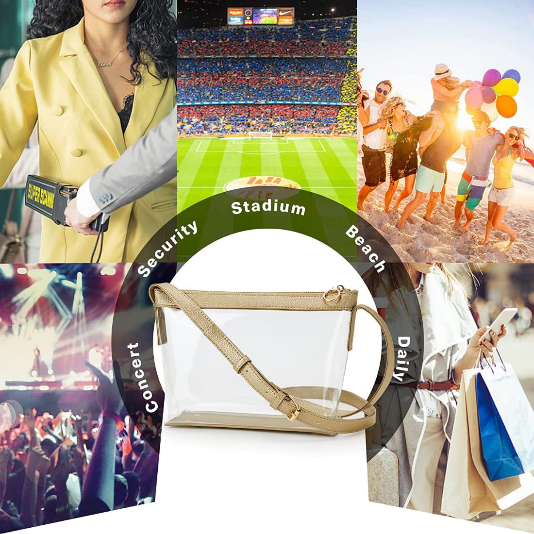 BYKOINE Women's Clear Crossbody Bag - Stadium Approved Leather Purse for Concerts, Sports Events & Festivals | Perfect for Concerts, Travel, Shopping & Night Out