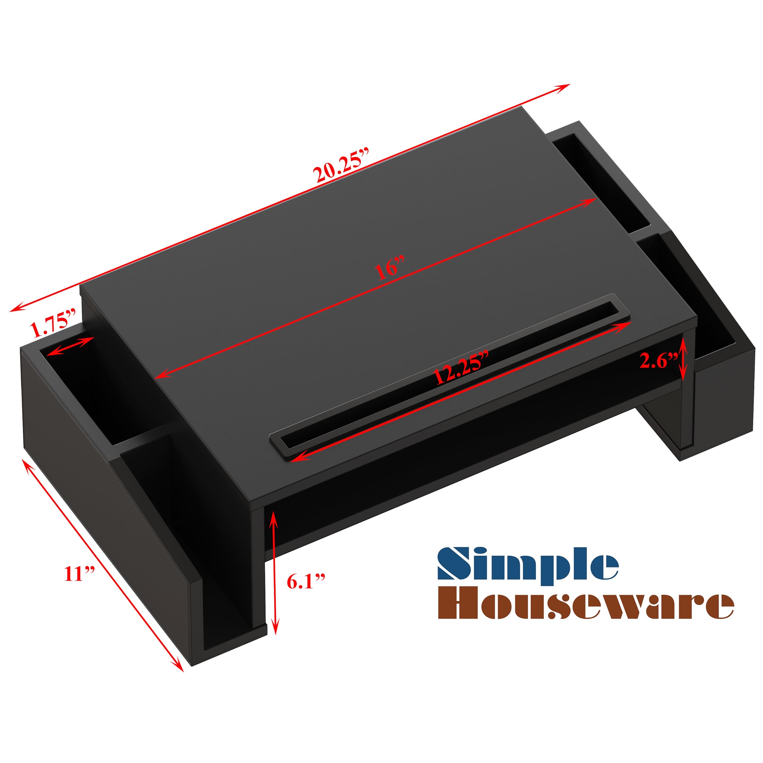 Adjustable Monitor Stand Riser with Organizer Tray - Ergonomic Laptop & Computer Screen Holder for Home Office, Gaming Setup - Black (Space Saving Desk Accessory)