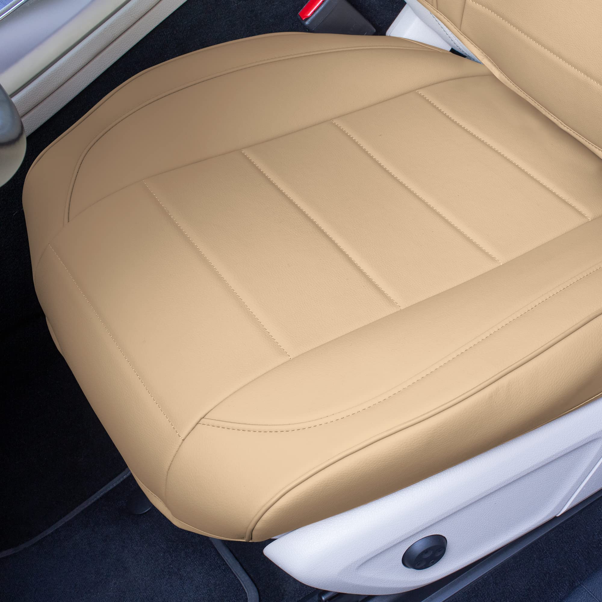 Premium TLH Grande70 Luxe Faux Leather Beige Car Seat Covers - 2 Pack Waterproof Universal Fit for Cars, Trucks & SUVs | Elegant Pattern | Comfort & Protection for Daily Commute, Road Trips & Family Travel