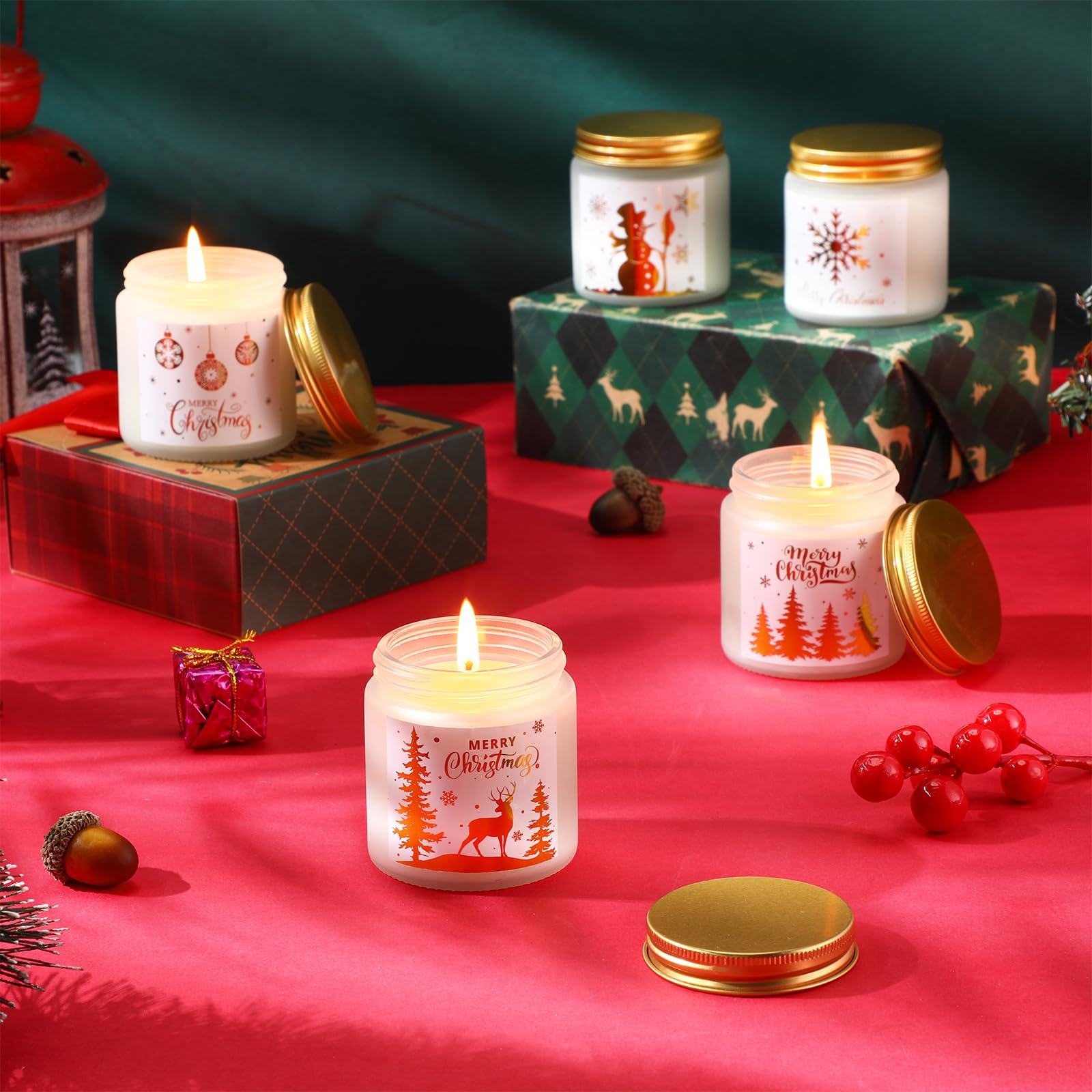 MTLEE 10-Piece Christmas Candle Gift Set - 10 Fragrant Scented Candles for Aromatherapy, Holiday Decor & Festive Gifts for Women (Golden Lid) - Perfect for Home Decor, Relaxation & Christmas Party Ambiance