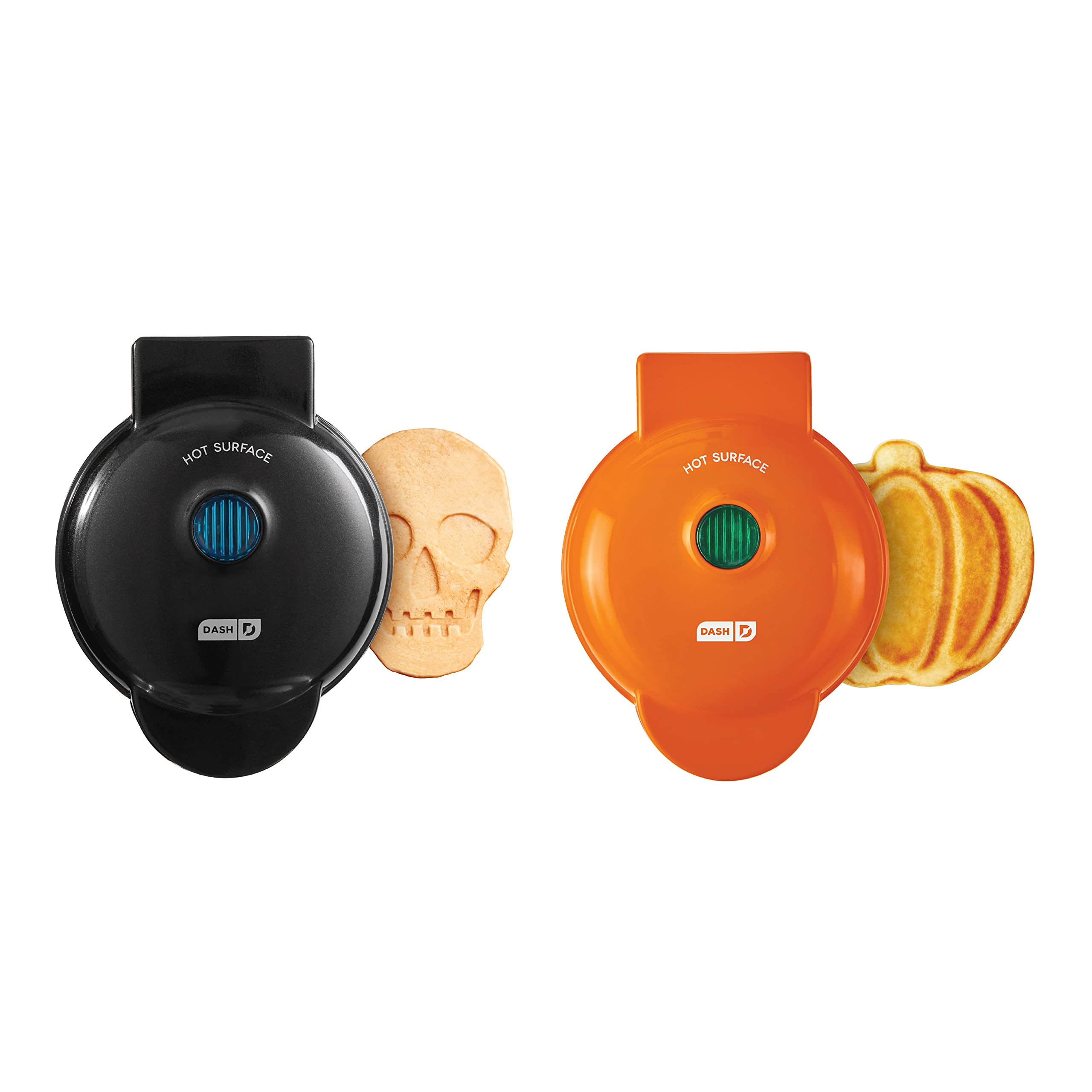 Dash Mini Waffle Maker (2 Pack) - 4 Inch Non-Stick Waffle Iron for Individual Waffles, Keto Chaffles & Hash Browns - Easy to Clean - Halloween Black & Orange - Perfect for Breakfast, Snacks & Holiday Cooking