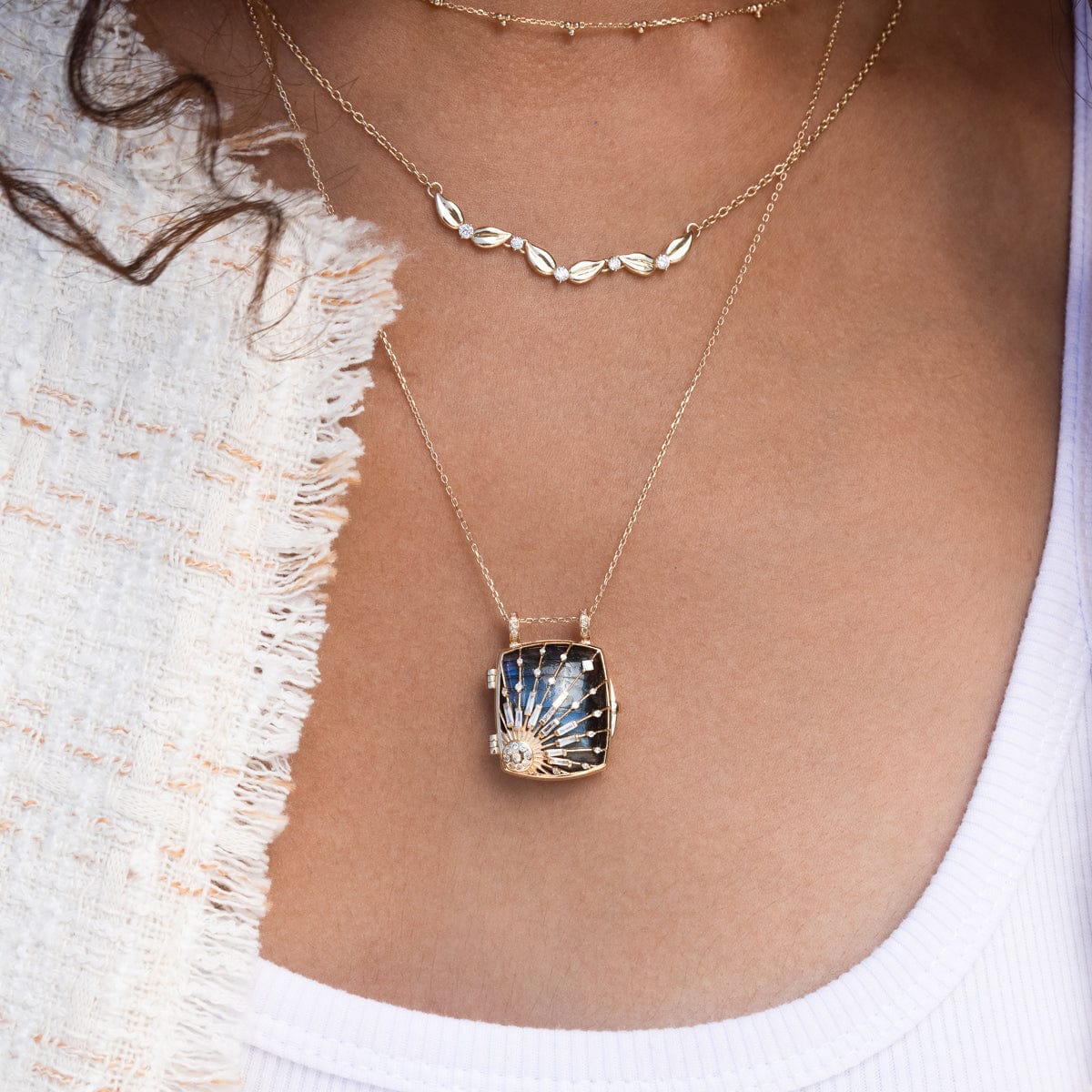 Labradorite Sun & Diamond Locket Necklace - Elegant Gemstone Jewelry for Women, Perfect for Everyday Wear, Special Occasions & Gifts
