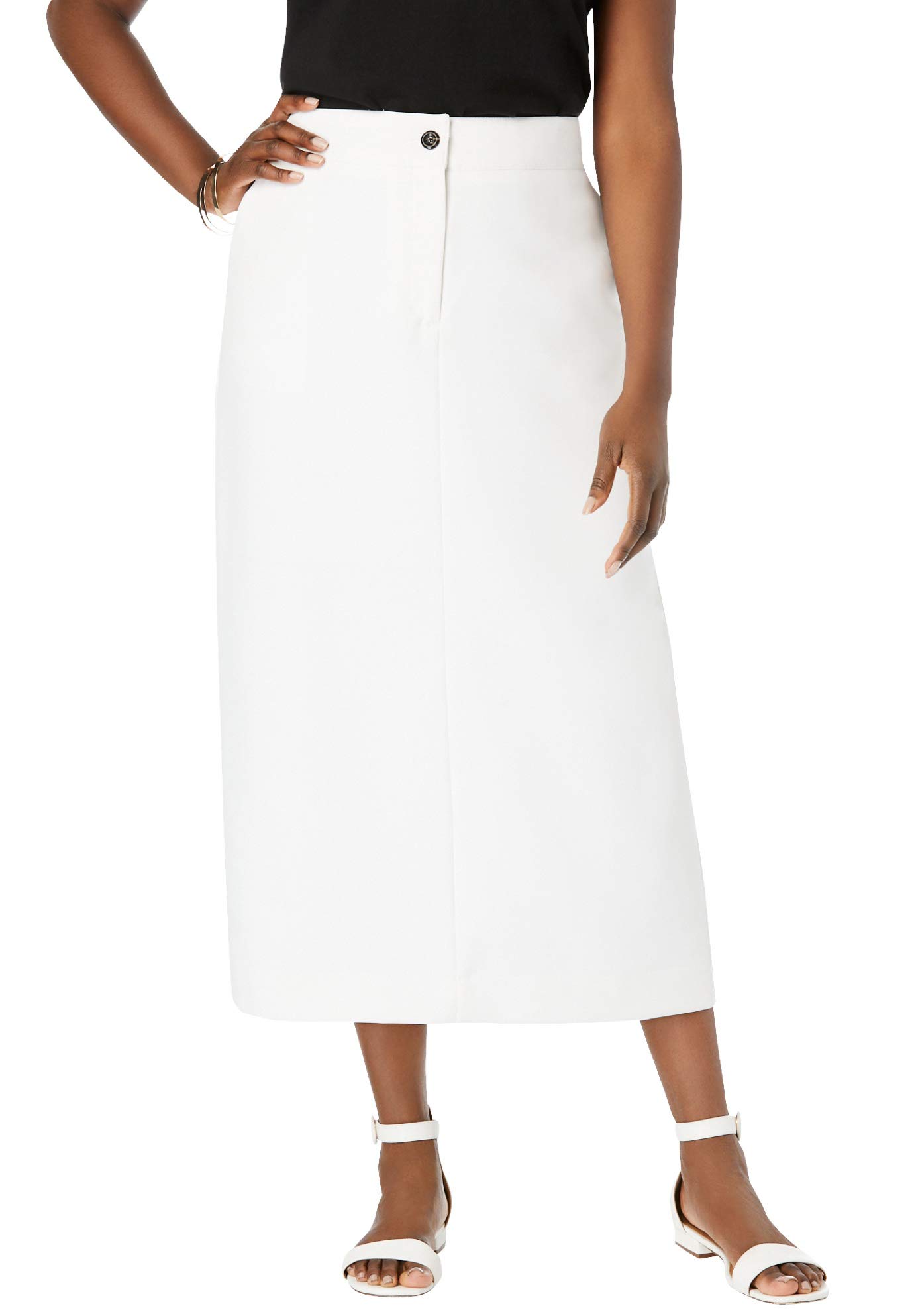Jessica London Women's Plus Size Tummy Control Bi-Stretch Midi Skirt - Slimming High Waist Pencil Skirt for Work, Office & Casual Wear