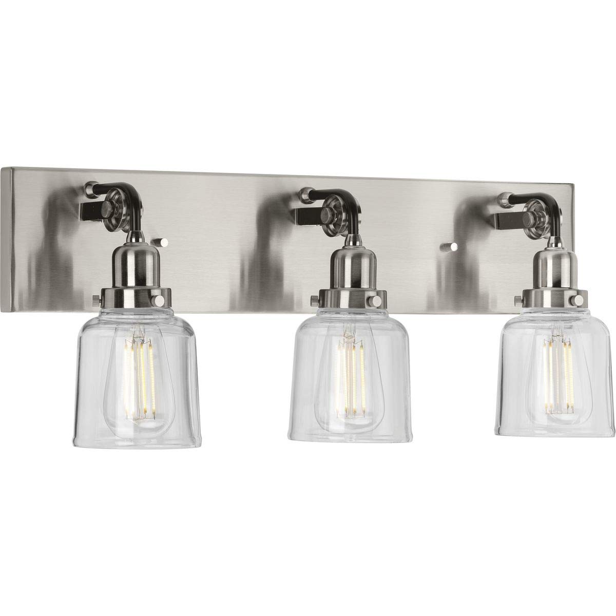 Progress Lighting Rushton Collection 3-Light Clear Glass Farmhouse Bathroom Vanity Light in Brushed Nickel - Perfect for Rustic Bathroom, Farmhouse Decor & Vintage Style Home Lighting