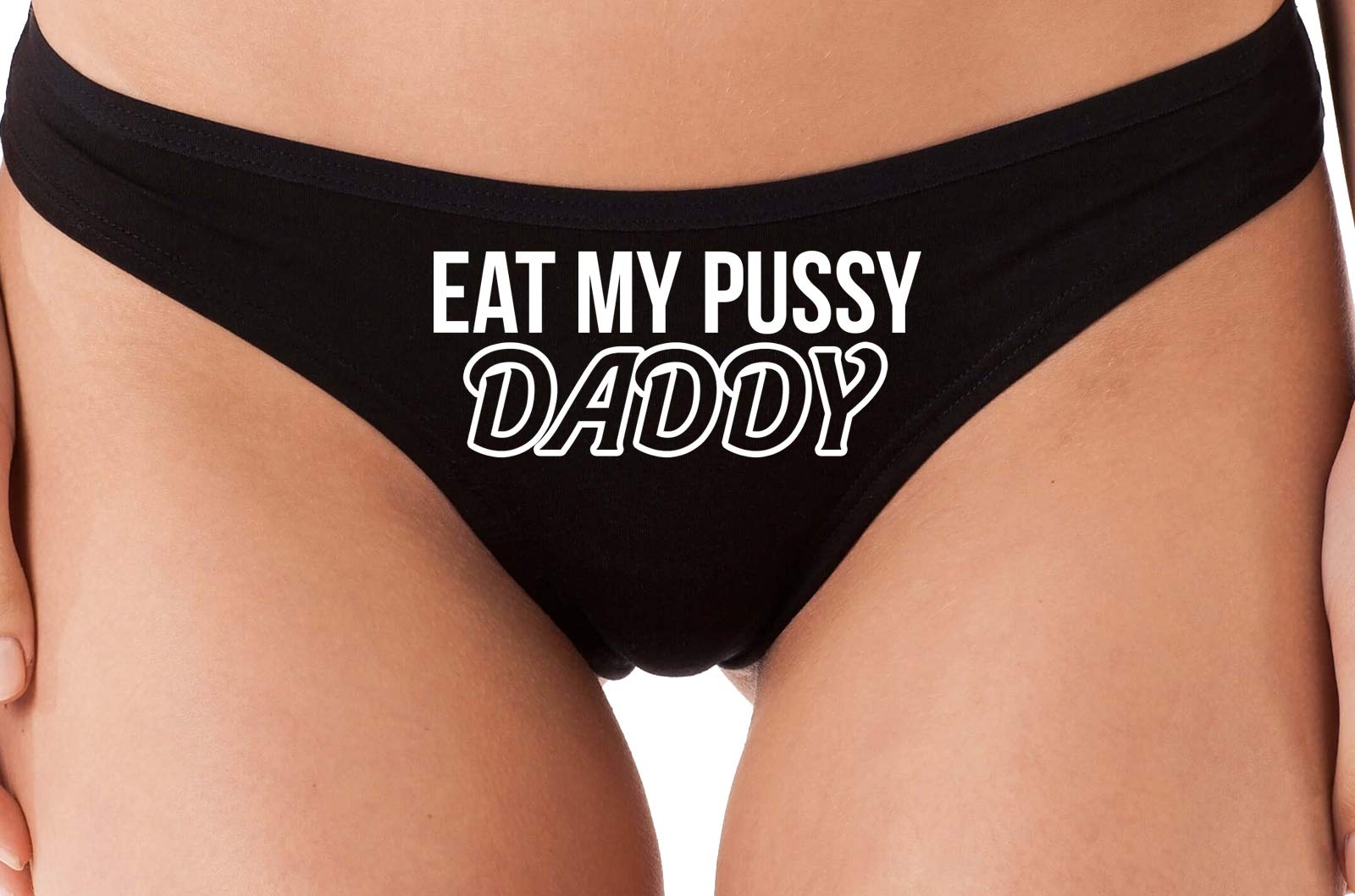 Sexy Black Thong Underwear for Women - Oral Sex Lingerie with 'Eat Me' Design - Perfect for Role Play & Intimate Moments