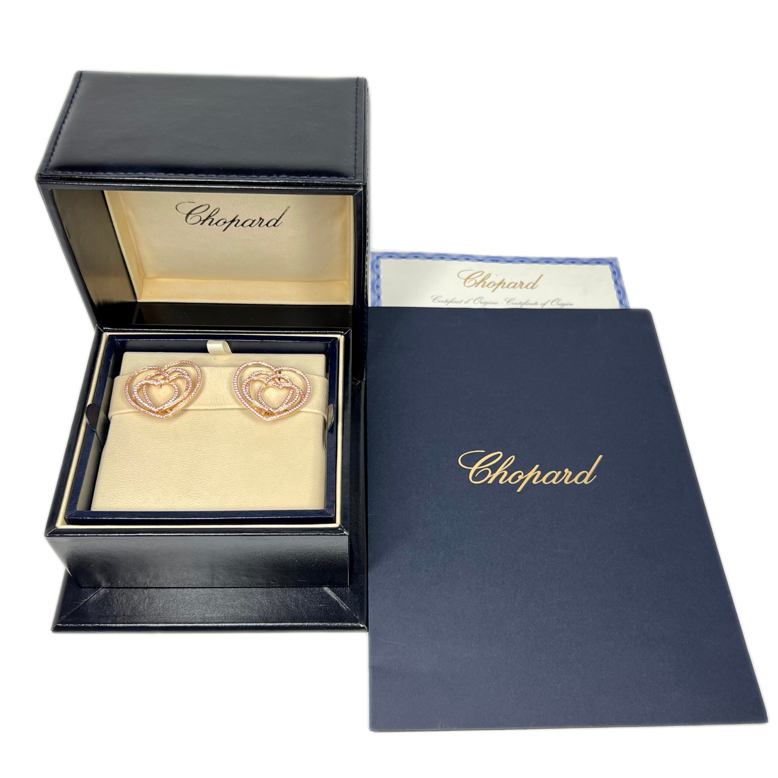 Chopard Cuorissimo Rose Gold Pink Sapphire Heart Stud Earrings for Women - Perfect for Valentine's Day Gifts, Anniversary Presents & Romantic Occasions