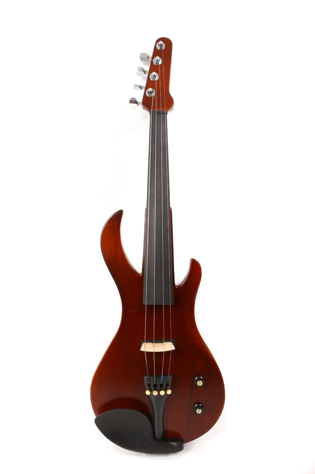 **4/4 Full Size Electric Violin - Solid Wood Body, Ebony Fittings, Includes Case & Bow (Brown) - Perfect for Beginners, Performances & Studio Recording**