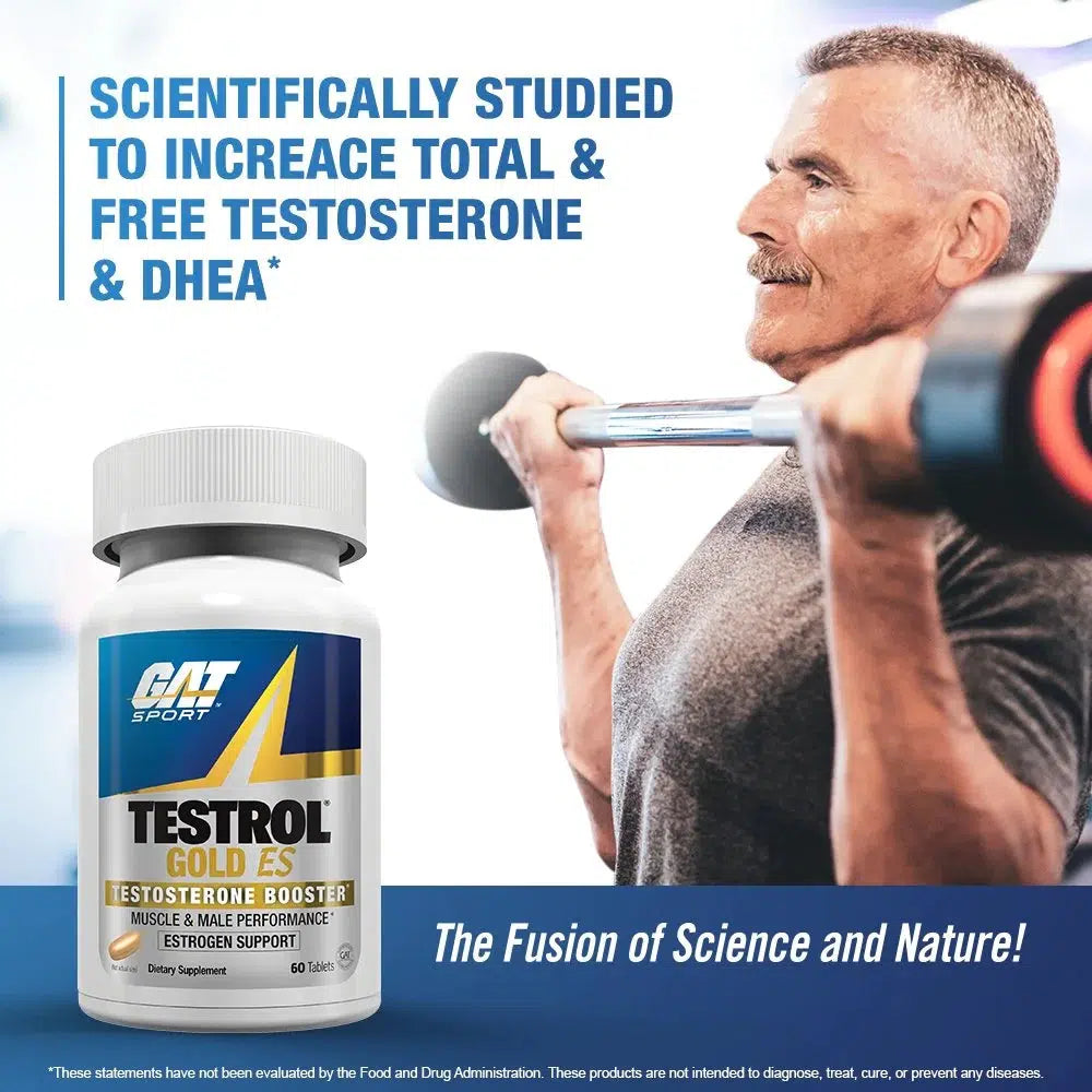 GAT Sport Testrol Gold ES - Premium Natural Testosterone Booster for Men - Enhance Muscle Growth, Strength & Energy - Ideal for Bodybuilding, Fitness & Workout Performance
