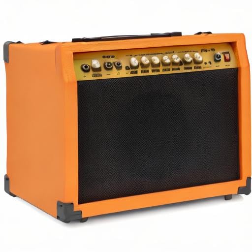LyxPro 40 Watt Electric Guitar Amplifier | Solid State Studio Amp with 8” 4-Ohm Speaker, Custom EQ Controls, Drive, Delay, ¼” Passive/Active/Microphone Inputs, Aux in & Headphone Jack - Sunburst | Perfect for Home Practice, Studio Recording & Live Performances