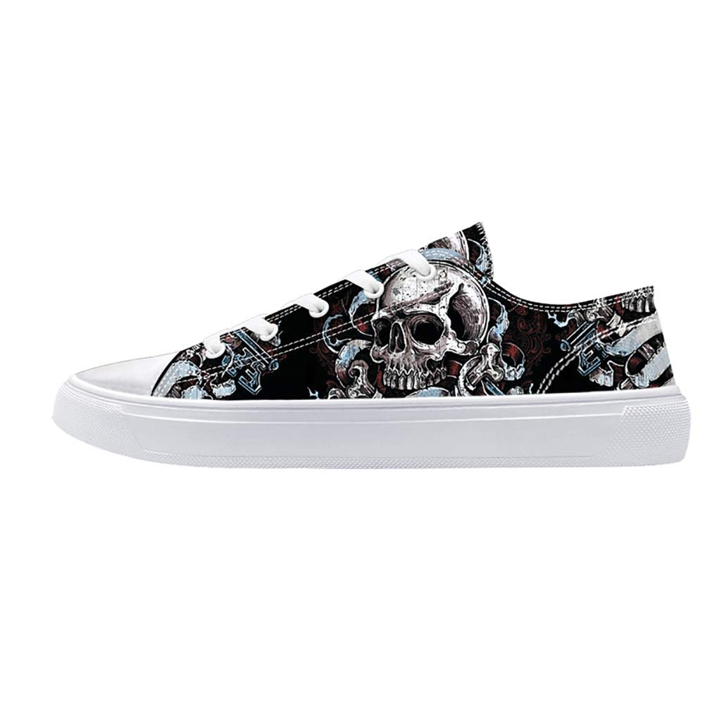 Women's Black Skull Skeleton Printed Canvas Low Top Casual Shoes - Comfortable Walking & Work Shoes for Women - Perfect for Office, Streetwear & Halloween Costumes