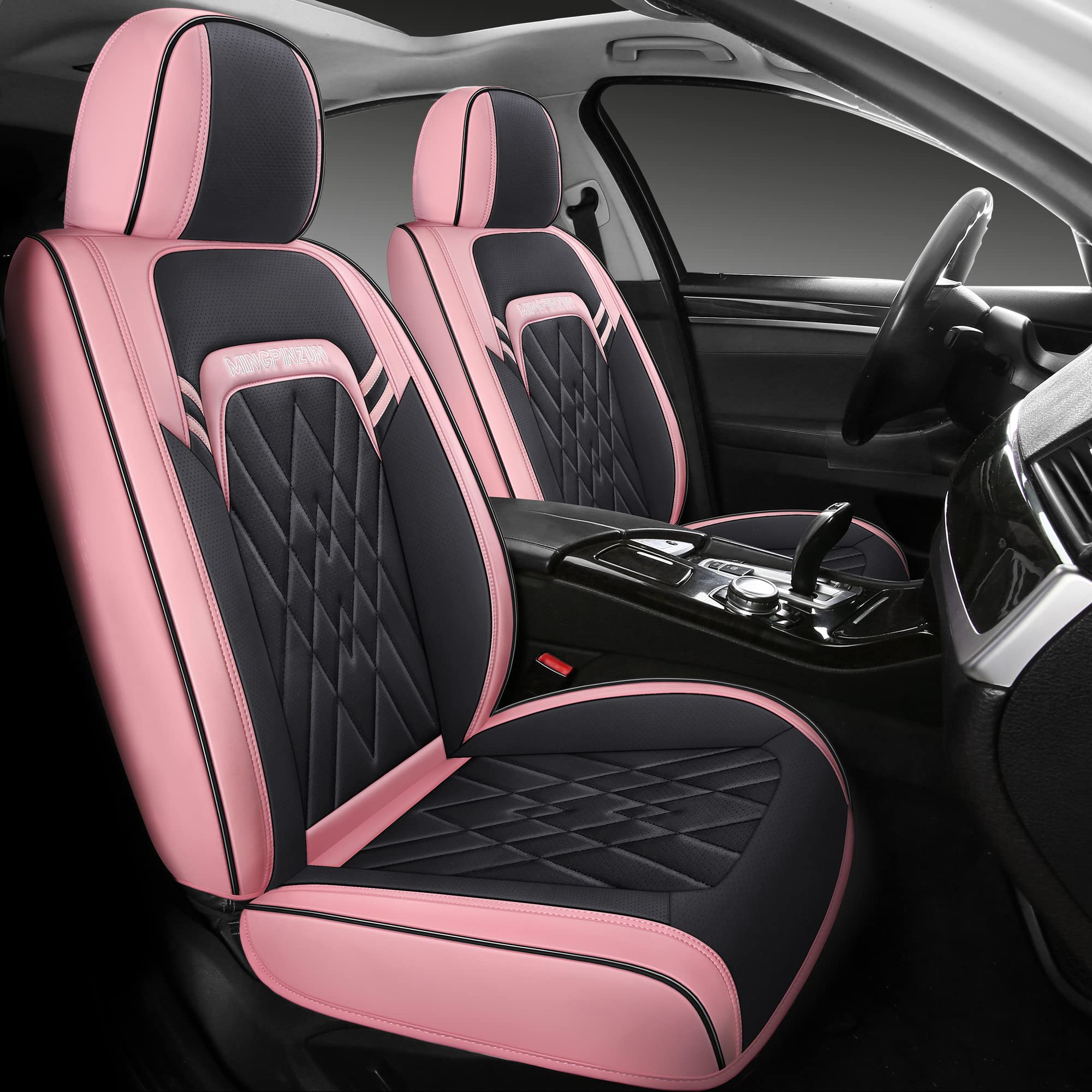 Quiln02 Universal Leather Car Seat Covers - 5-Piece Set Fits Most Cars, SUVs & Pickup Trucks | Airbag Compatible | Black & Pink | Premium Protection & Style for Daily Commute, Road Trips & Family Travel