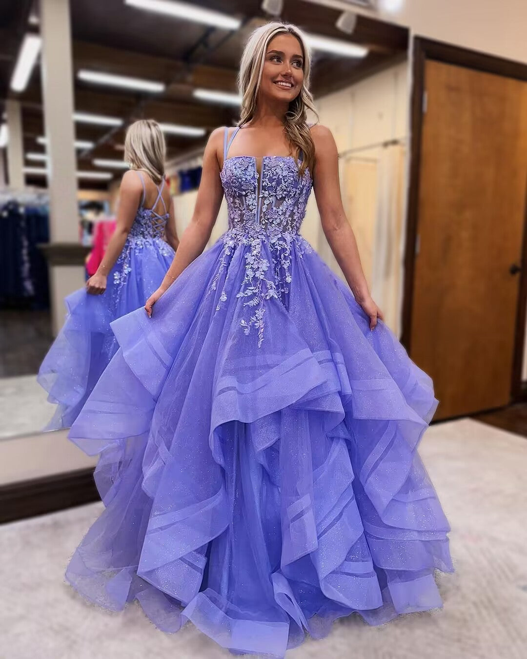 Elegant Purple Tulle A-Line Prom Dress with Applique Details - Perfect for Birthday Parties, Formal Dances & Special Occasions - Style J2894