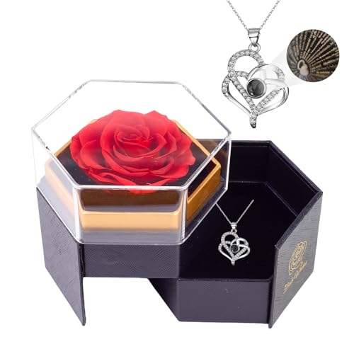 Six Preserved Roses Gifts Box With I Love You Double Heart Necklack