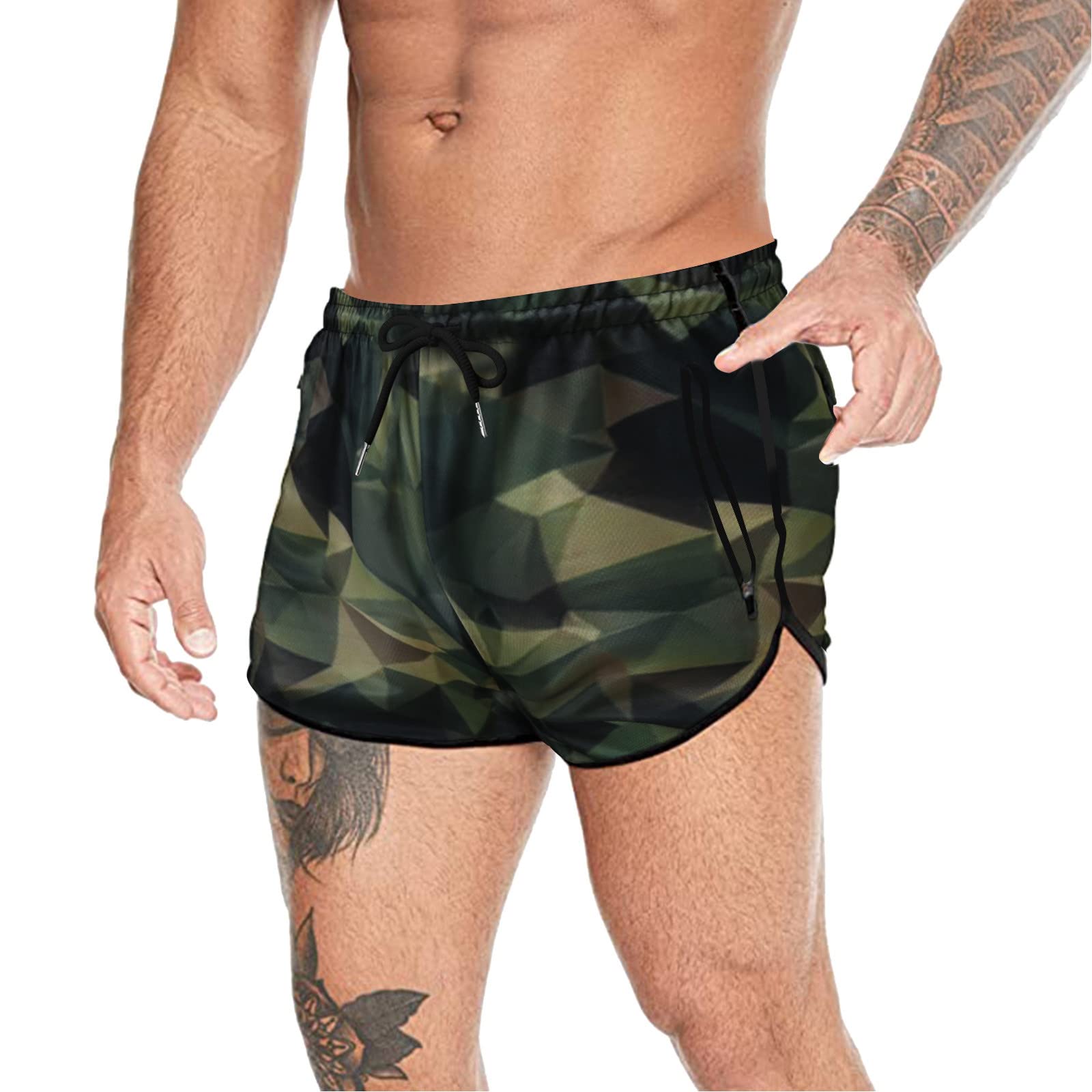 Men's Lightweight Breathable Camo Running Shorts for Sports & Fitness
