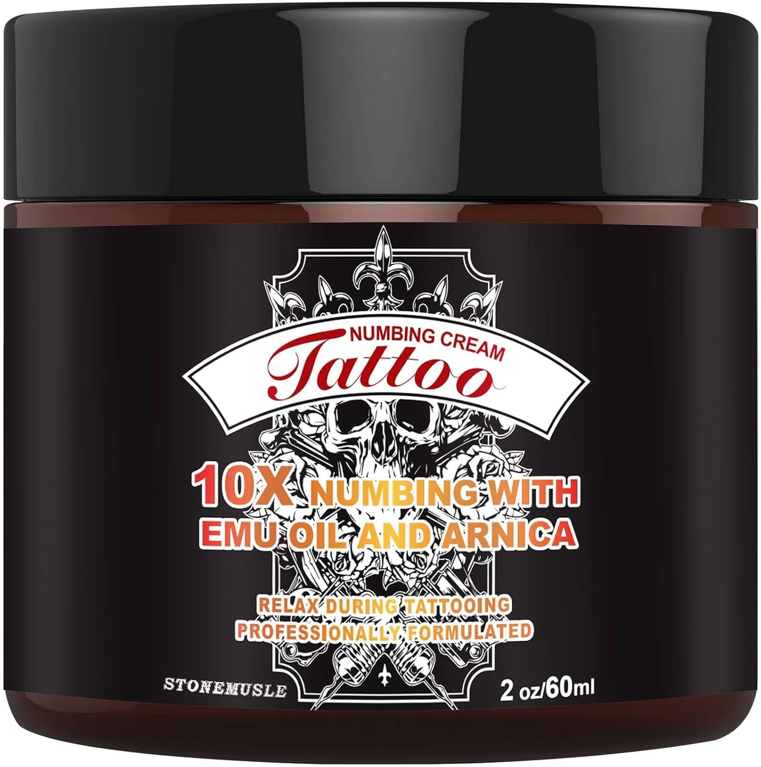 8 Hours Maximum Strength Tattoo Numbing Cream (2oz/60ml) - Extra Strong Pain Relief with 10x Numbing Power, Emu Oil & Arnica | For Tattoos, Piercings & Waxing | Long-Lasting Topical Anesthetic for Professional & Home Use