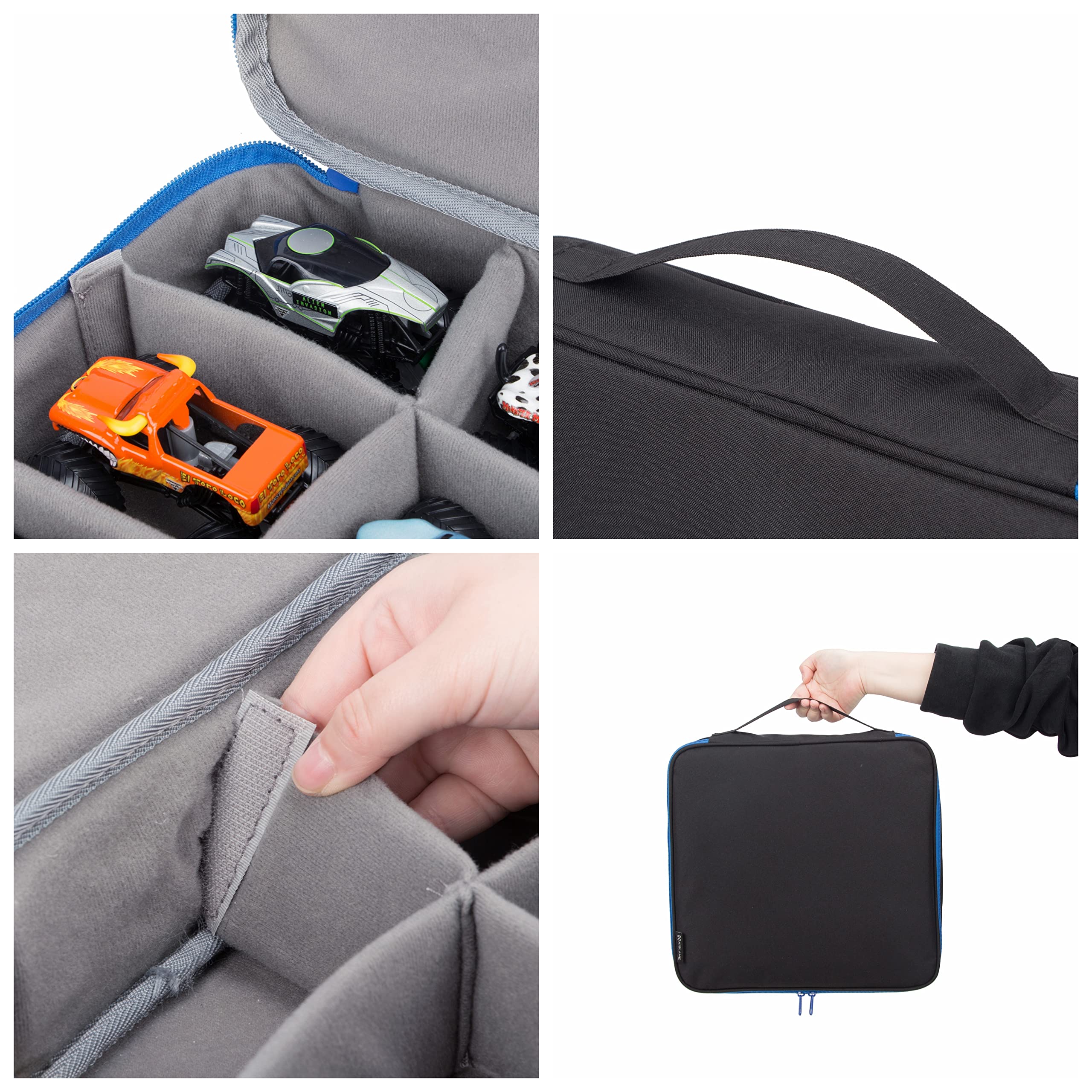 KISLANE Durable Black Carrying Case for 12 Monster Jam Toy Trucks - Kids Vehicle Storage Organizer Bag - Perfect for Travel, Playdates & Toy Organization