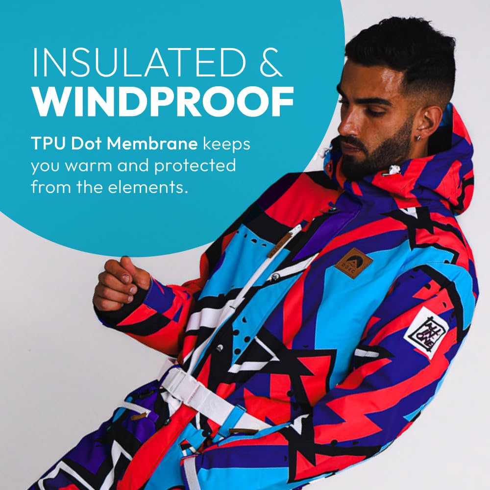 OOSC Fresh Prince Men's Ski Suit - Retro Waterproof Breathable Insulated Snowboard Jacket & Pants Set - Eco-Friendly Recycled Polyester - Perfect for Winter Sports & Mountain Adventures