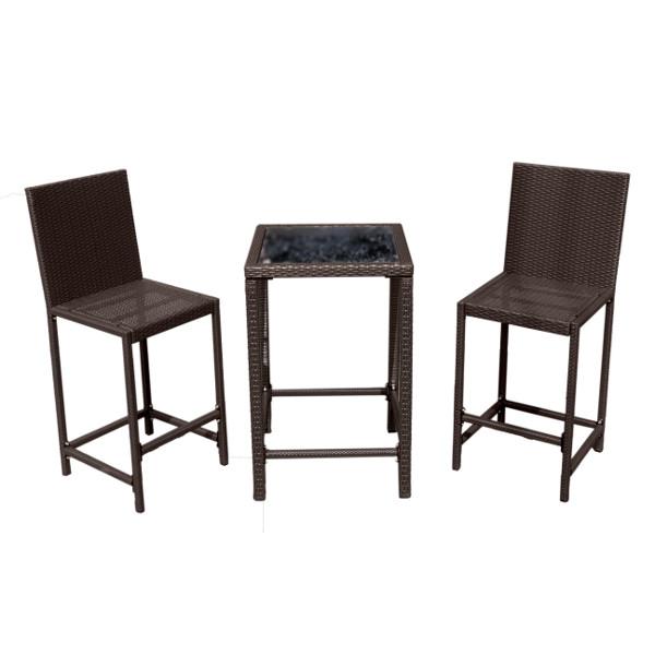 Dark Brown Wicker Bar Height Patio Set - Indoor/Outdoor Armless Bistro Chairs & Table for Backyard, Balcony or Cafe Dining | Weather-Resistant Rattan Furniture for Outdoor Entertaining