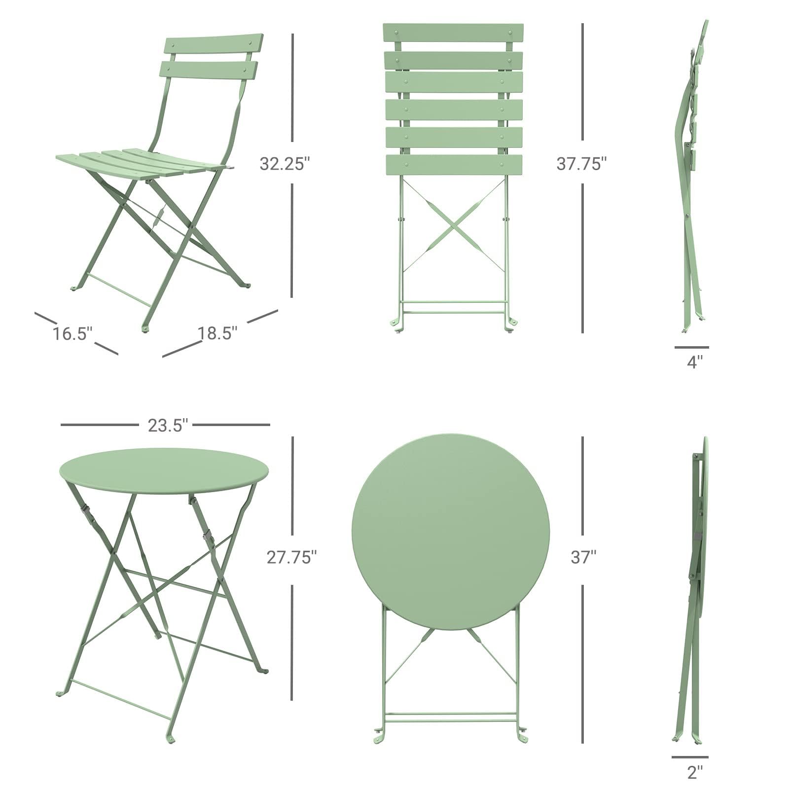 Premium Folding Patio Bistro Set - 3-Piece Outdoor Furniture with Table & Chairs in Sage Green - Perfect for Small Balconies, Gardens, and Backyard Relaxation