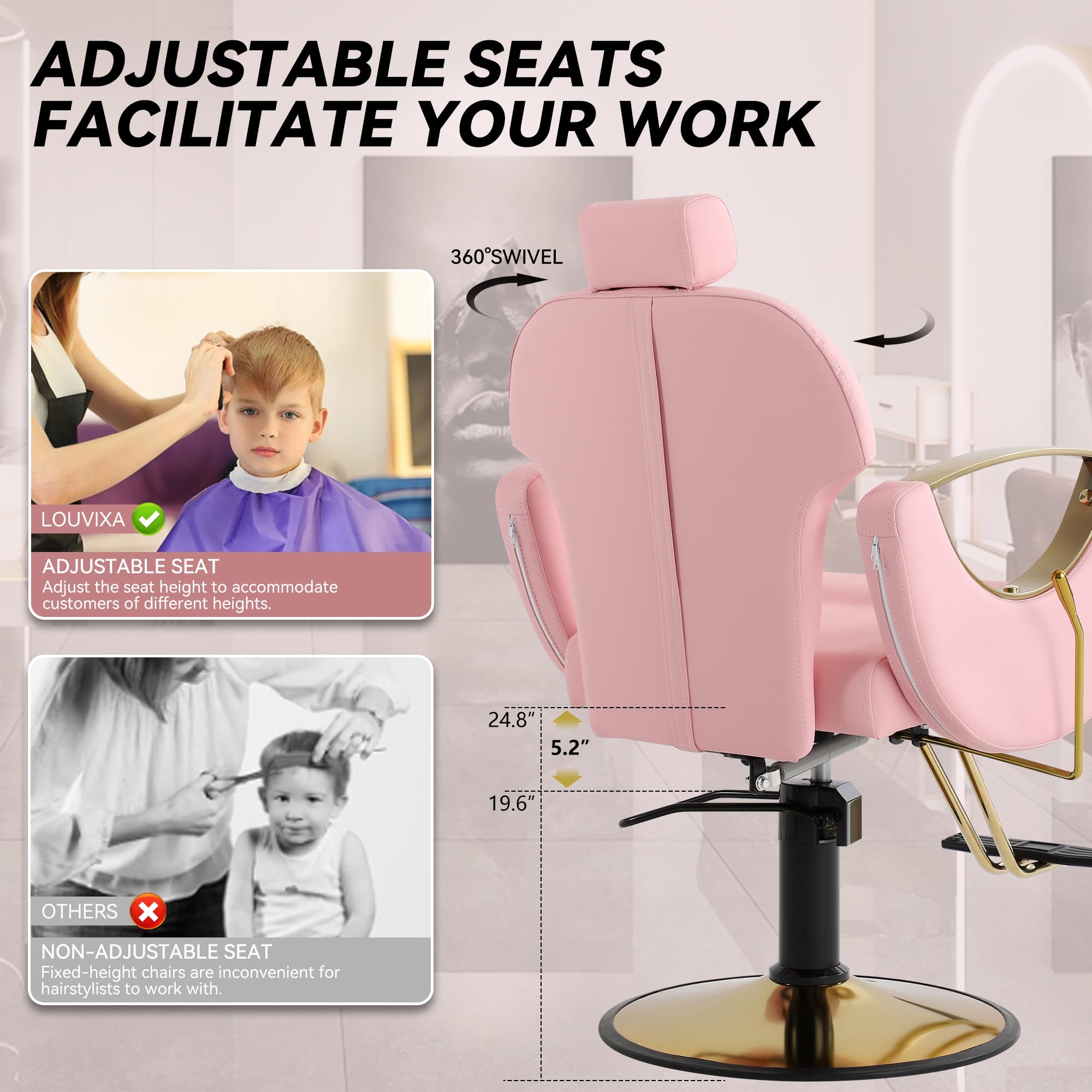 Professional Salon Chair for Hair Stylists & Barbers - Adjustable Hydraulic Barber Chair with Headrest, Extra Thick Cushion & Heavy-Duty Steel Frame | Perfect for Hair Salons, Barber Shops & Home Use