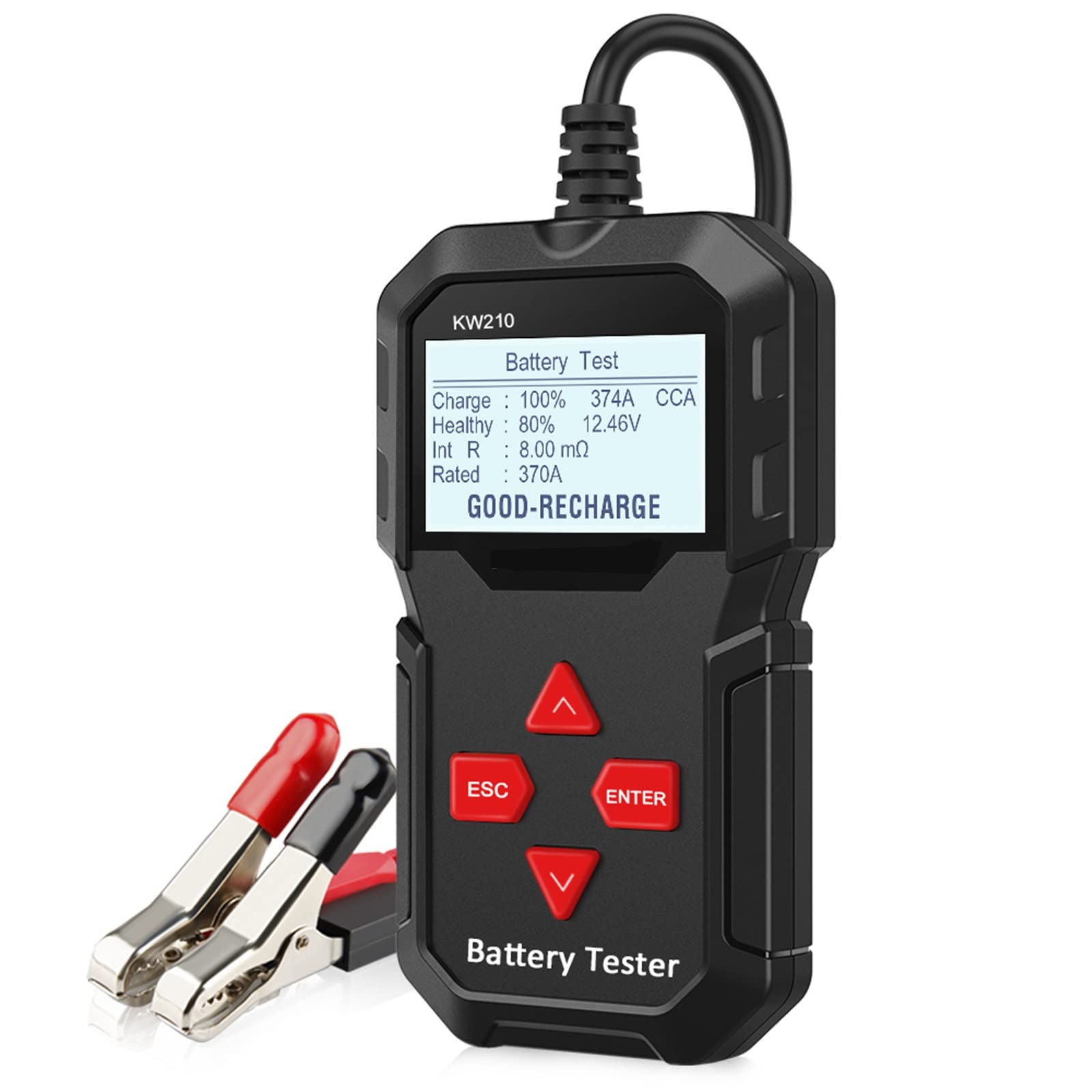 12V Smart Car Battery Tester - Automatic Auto Battery Analyzer 100-2000CCA Cranking Test - KW210 for Cars, Trucks, SUVs & Motorcycles - Easy DIY Vehicle Maintenance & Diagnostics
