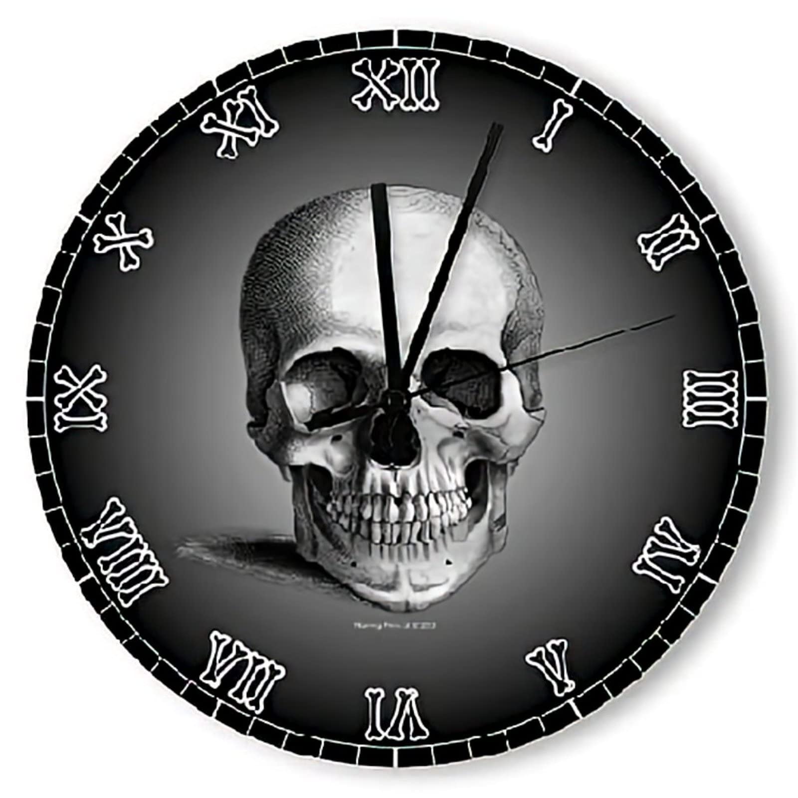 15 Inch Large Skeleton Wall Clock - Rustic Wood Silent Round Battery Operated Wall Decor for Living Room, Bedroom & Office | Unique Gothic Home Decor