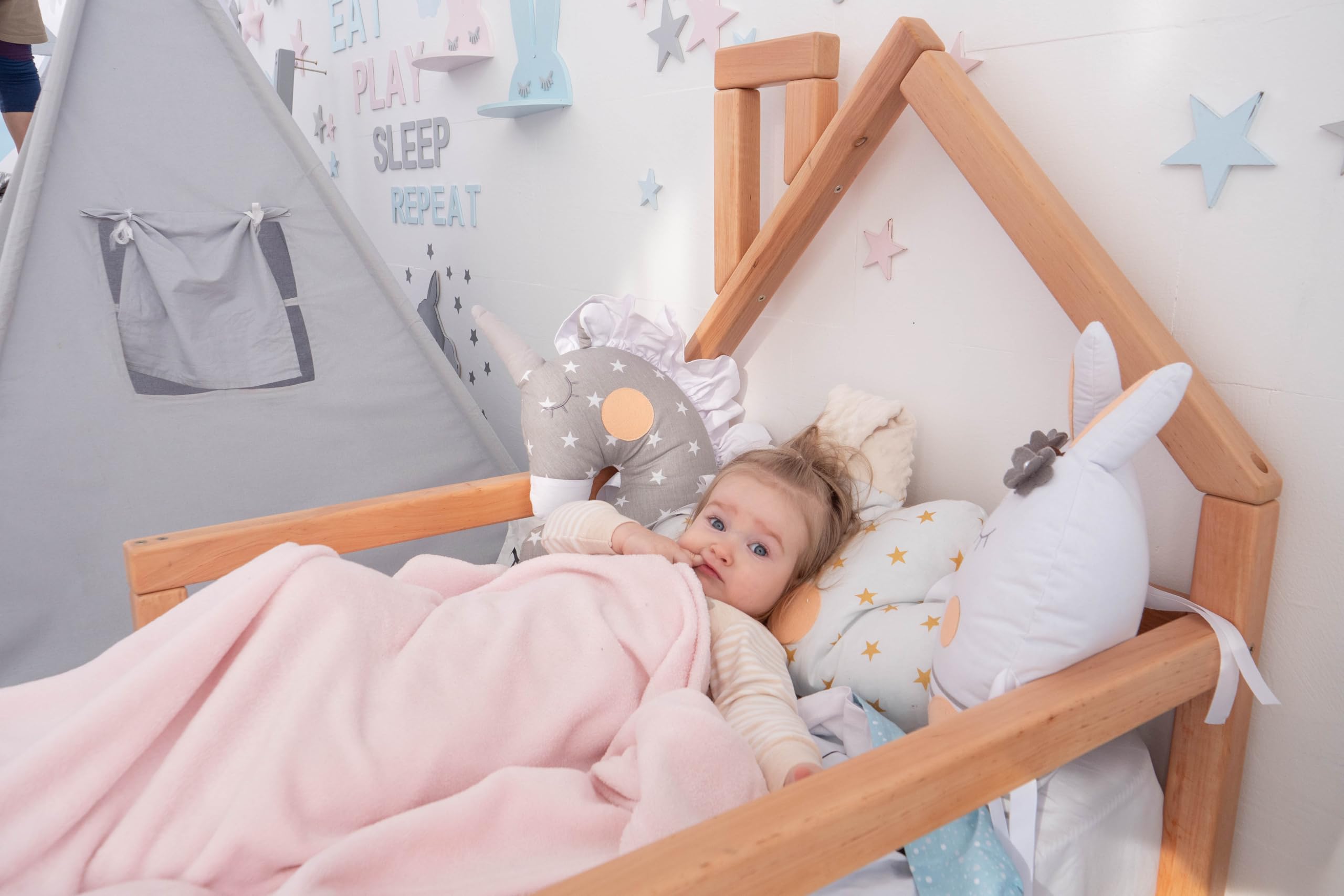 Montessori Floor Bed for Toddlers - Twin Size House Bed Frame with Natural Tree Design - Model 3 | Perfect for Kids' Room, Playroom & Montessori Learning Spaces