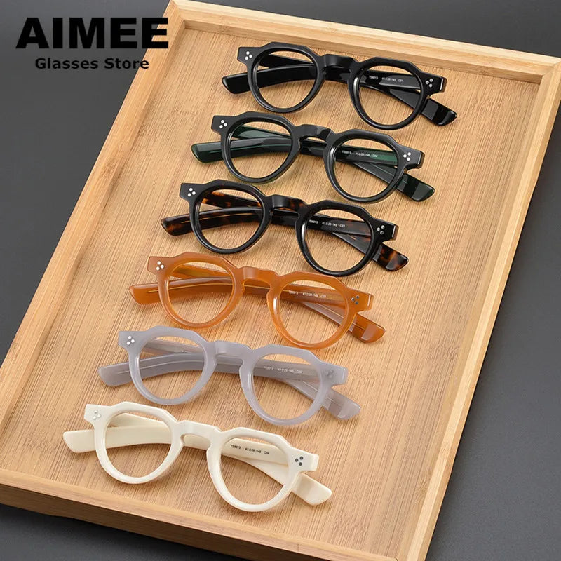 Aimee Unisex Full Rim Flat Top Oval Acetate Eyeglasses 8013 - Stylish Retro Frame for Men & Women - Perfect for Reading, Work, and Fashion Accessories