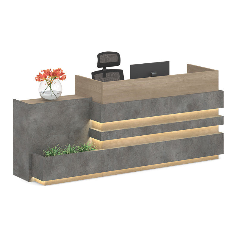 KERAN 8ft Left Panel Reception Desk - Acacia Wood & Carbon Grey Finish - Perfect for Office Lobby, Hotel Front Desk, and Corporate Reception Areas