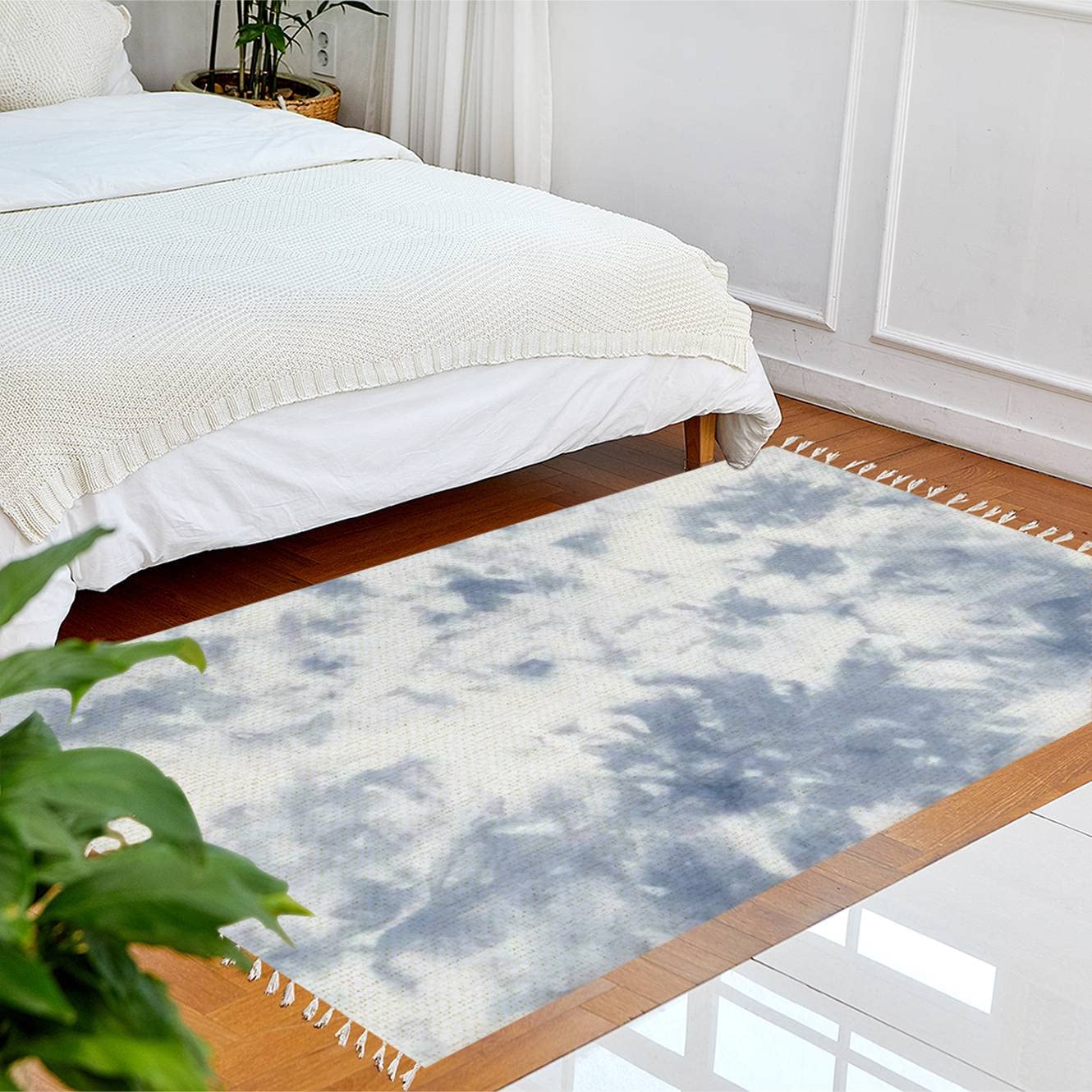 Boho Chic Tie-Dye Abstract Area Rug - Soft Linen Carpet for Living Room, Bedroom, Patio & Hallway - Non-Slip Runner Mat Pad - Minimalist Home Decor for Indoor & Outdoor Use