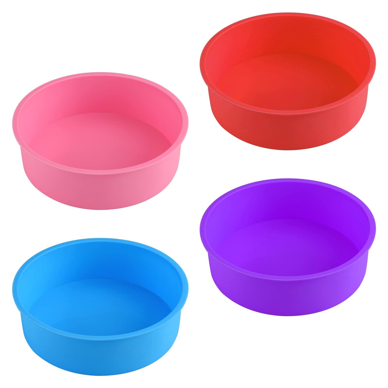 4-Piece Non-Stick Silicone Cake Pan Set - 8 Inch Round Baking Molds for Layer Cakes, Rainbow Cakes & Chiffon Cakes | Reusable, BPA-Free & Dishwasher Safe | Perfect for Birthday Parties, Wedding Cakes & Home Baking