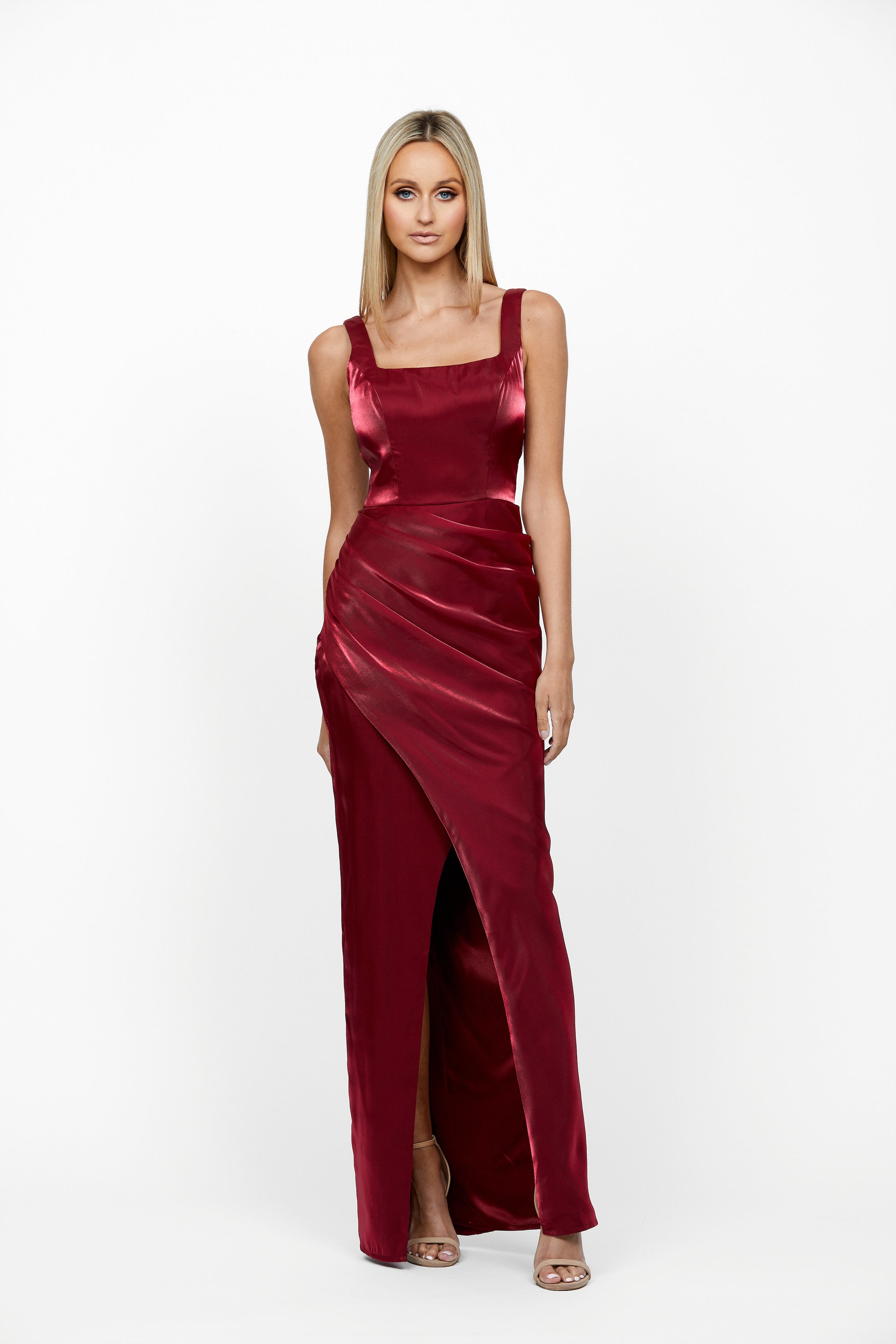 Elegant Minka Square Neck Draped Gown - Women's Formal Evening Dress for Prom, Wedding & Special Occasions
