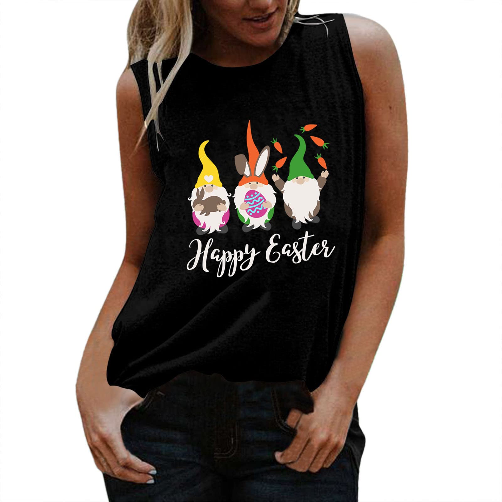 Trendy Easter Print Sleeveless Crop Tops for Women - Round Neck Casual Tank Top Blouse - Perfect for Easter Parties, Spring Outfits & Summer Fashion
