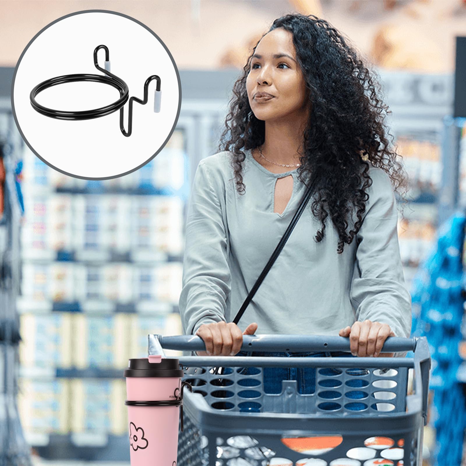 2 Pack Stainless Steel Shopping Cart Cup Holder - Portable Drink Holder for Coffee, Soda & Beverages - Fits Most Tapered Cups - Perfect for Grocery Shopping, Road Trips & Outdoor Activities
