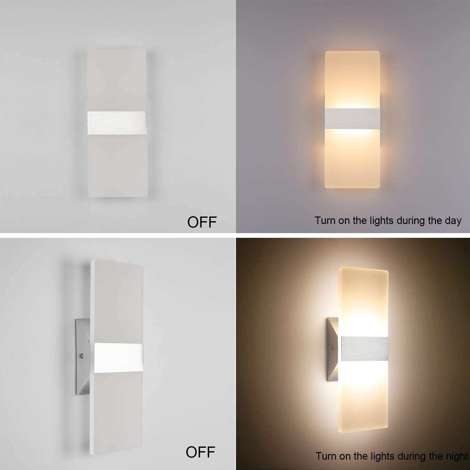 Modern LED Acrylic Wall Sconce Lighting - 12W Warm White 2700K Up Down Wall Lamp - Bedroom, Corridor, Stairs, Bathroom Indoor Lighting Fixture - Non-Dimmable Home Decor (1 Pack) - Perfect for Ambient Lighting in Living Rooms, Hallways, and Entryways