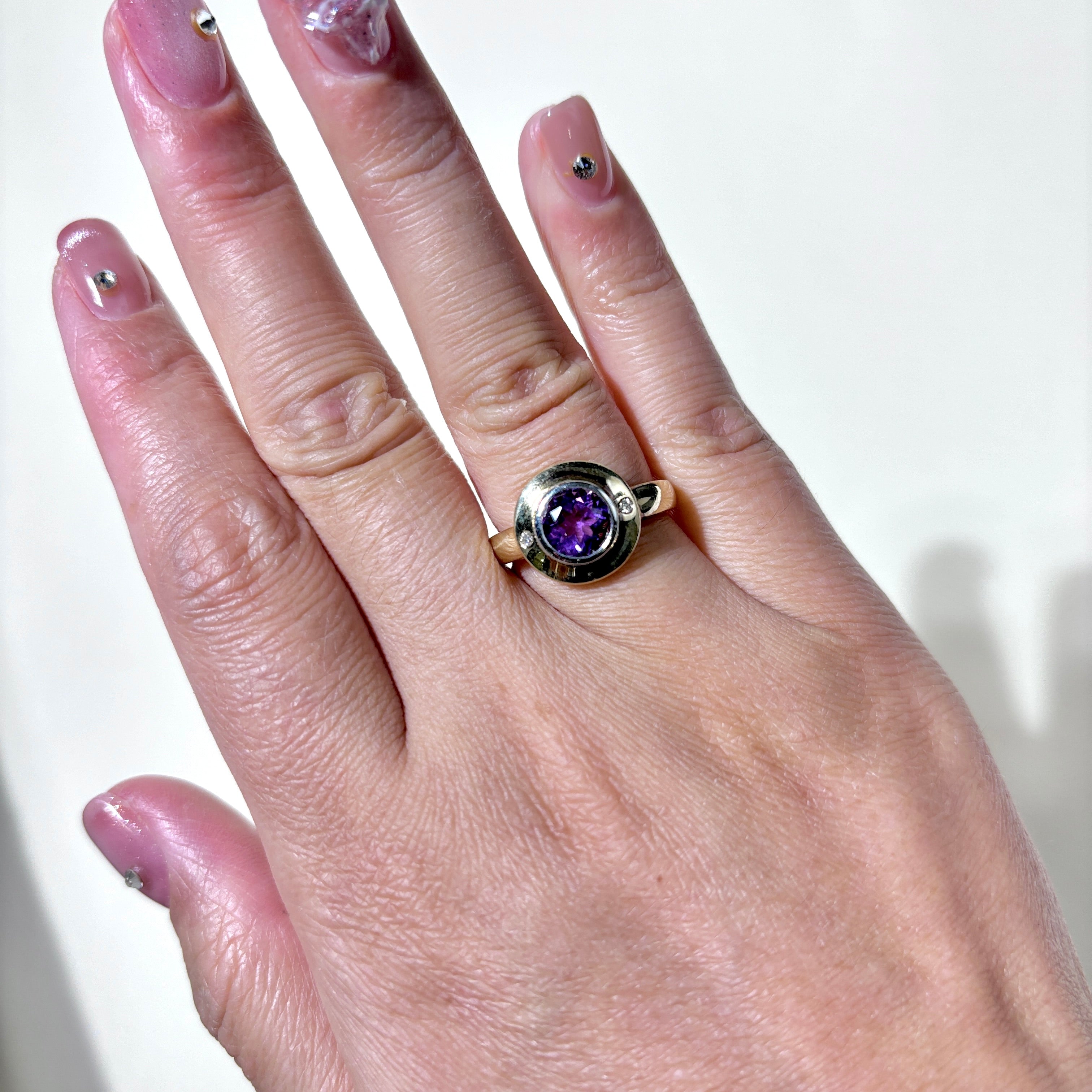 14K Yellow Gold Bezel Set Amethyst Ring - 1.00ct Genuine Amethyst & 0.03ctw Diamond Accents - Size 6.75 - Elegant Jewelry Gift for Women, Perfect for Valentine's Day, Anniversary & Special Occasions