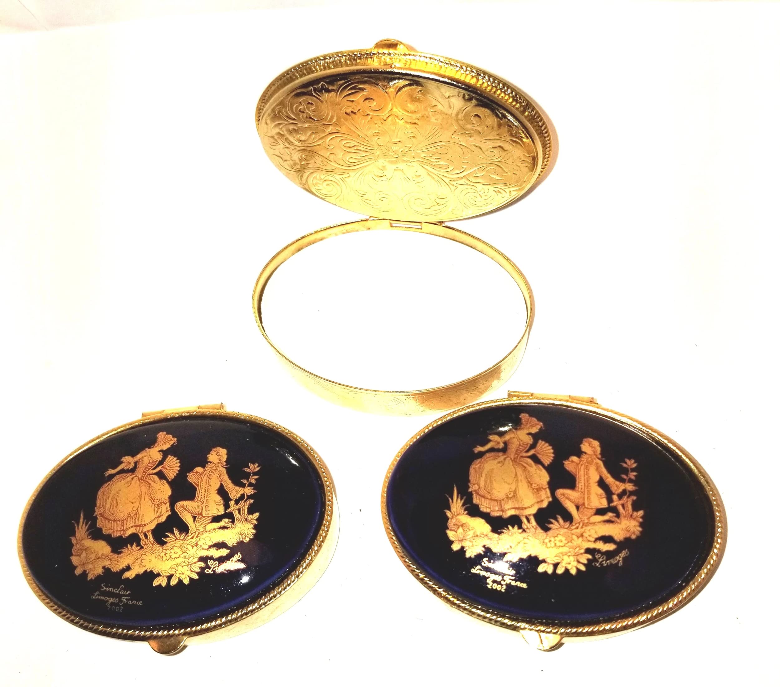 Vintage Cobalt Blue Round Brass Limoges Box with Gold Accents - Handcrafted Jewelry Storage & Collector's Item for Home Decor, Gift Giving & Luxury Organizer