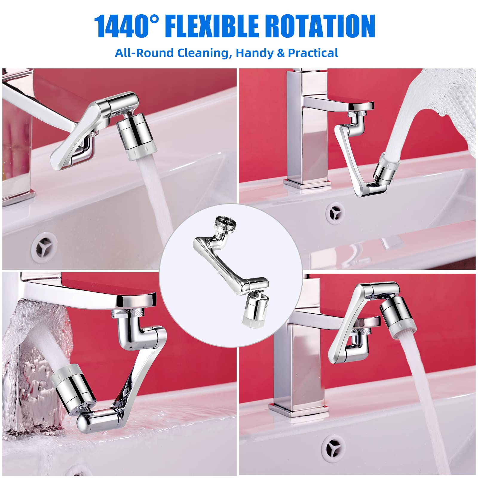 1440° Swivel Faucet Extender - Universal Faucet Aerator with 2 Water Modes, 1080°+360° Rotation for Kitchen & Bathroom Sink - Perfect for Washing Hair, Face, and Eyes - Ideal for Baby Bathing, Pet Cleaning, and Dish Washing