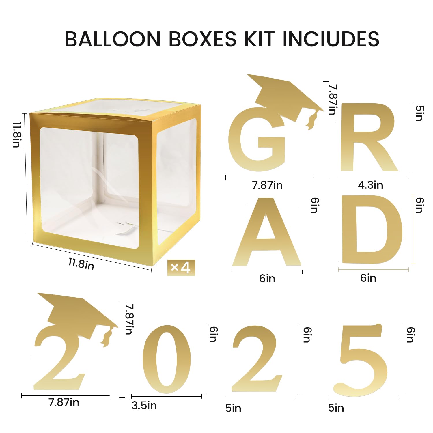 Fonder Mols 2025 Graduation Balloon Boxes - Gold Graduation Party Decorations for High School, College & Kindergarten - Class of 2025 Party Supplies (No Balloons Included) - Perfect for Graduation Ceremonies, Photo Backdrops & Celebration Decor