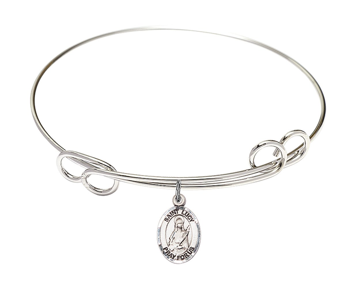 Elegant Round Double Loop Bangle Bracelet with St. Lucy Charm in Sterling Silver - Perfect for Gifts, Weddings & Everyday Wear
