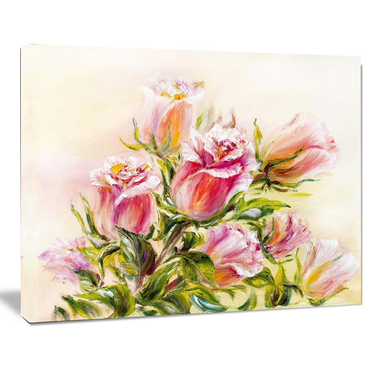 Hand-Painted Rose Oil Floral Art Canvas Print - Elegant Home Decor for Living Room, Bedroom & Office