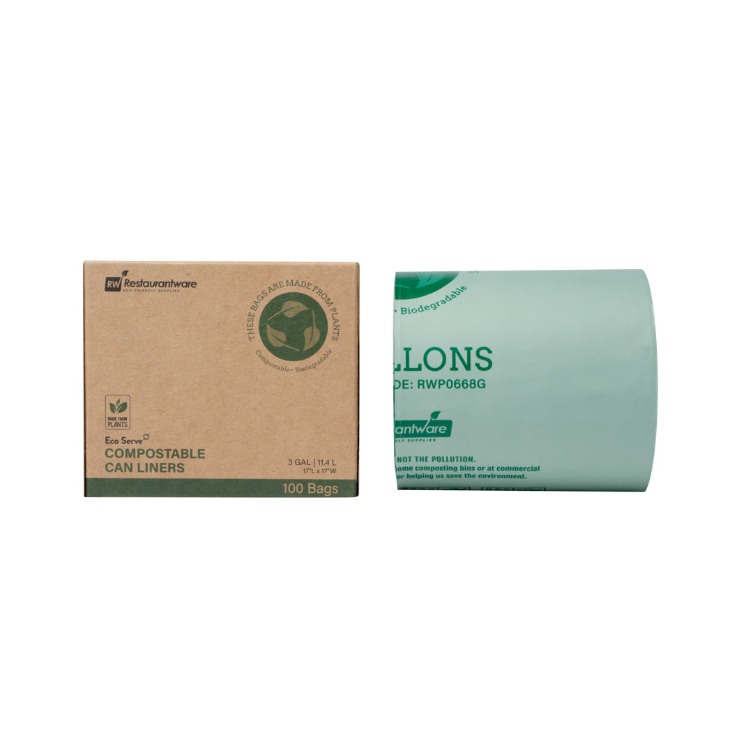 Basic Nature 3 Gallon Green Compostable Trash Bags - 100 Count Eco-Friendly Kitchen & Yard Waste Liners for Recycling & Composting