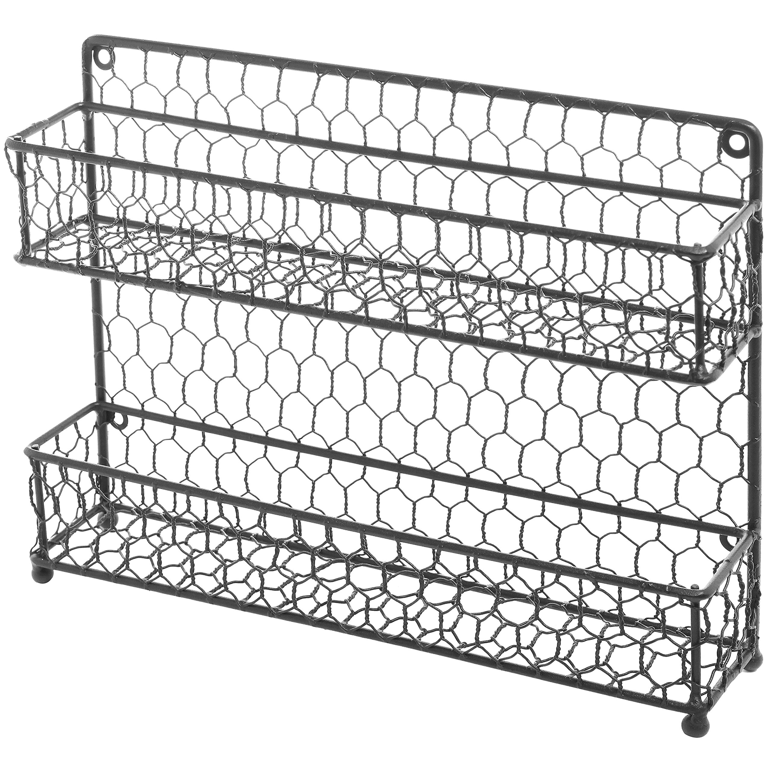 MyGift® Farmhouse Style Metal Wire Spice Rack - 2-Tier Wall Mount or Countertop Kitchen Organizer for Seasoning Jars, Black - Perfect for Small Spaces, Pantry Organization & Rustic Home Decor