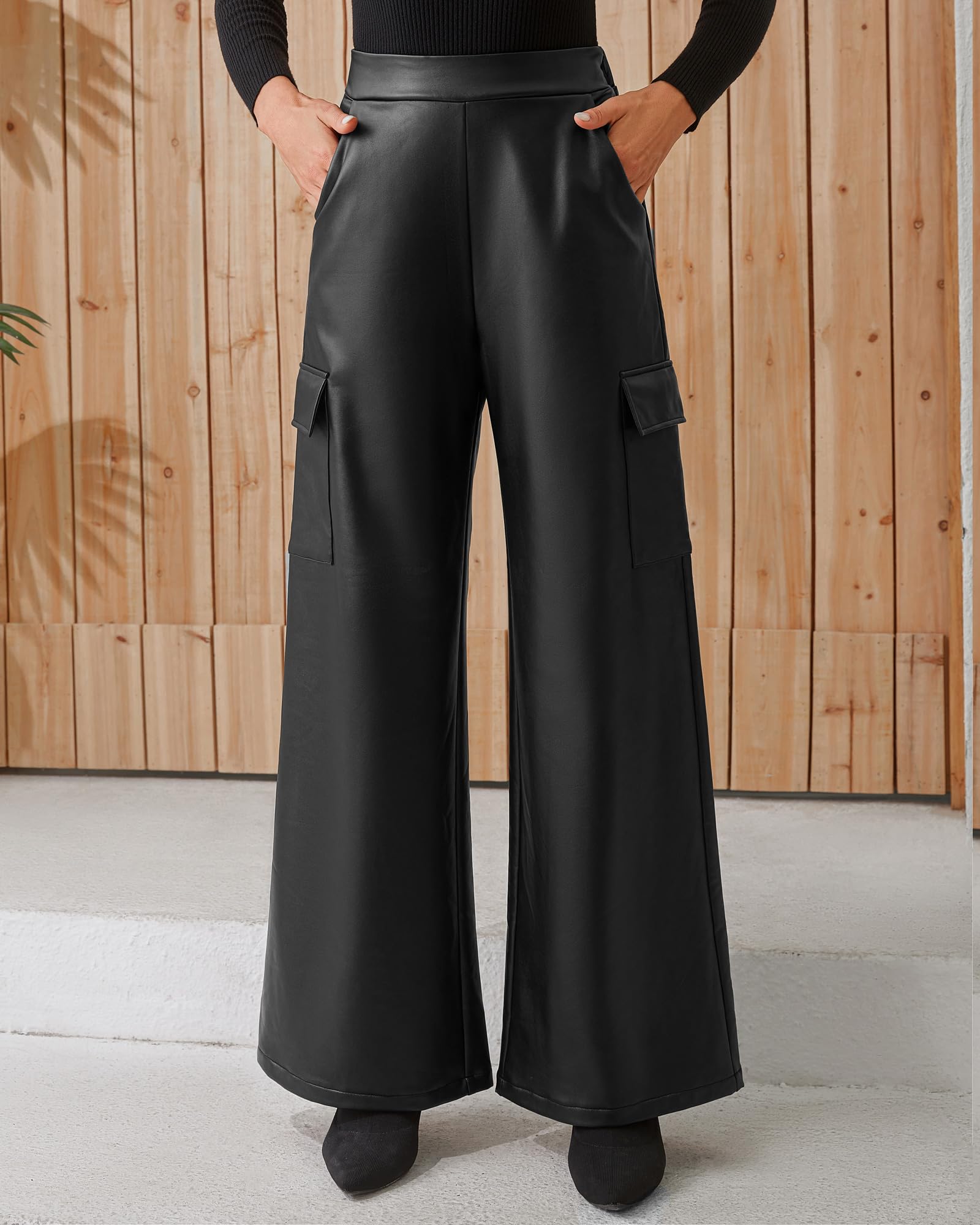 QIANXIZHAN Women's Faux Leather Pants - High Waist Wide Leg PU Trousers for Winter | Stylish Vegan Leather Pants for Casual Outfits, Office Wear & Night Out