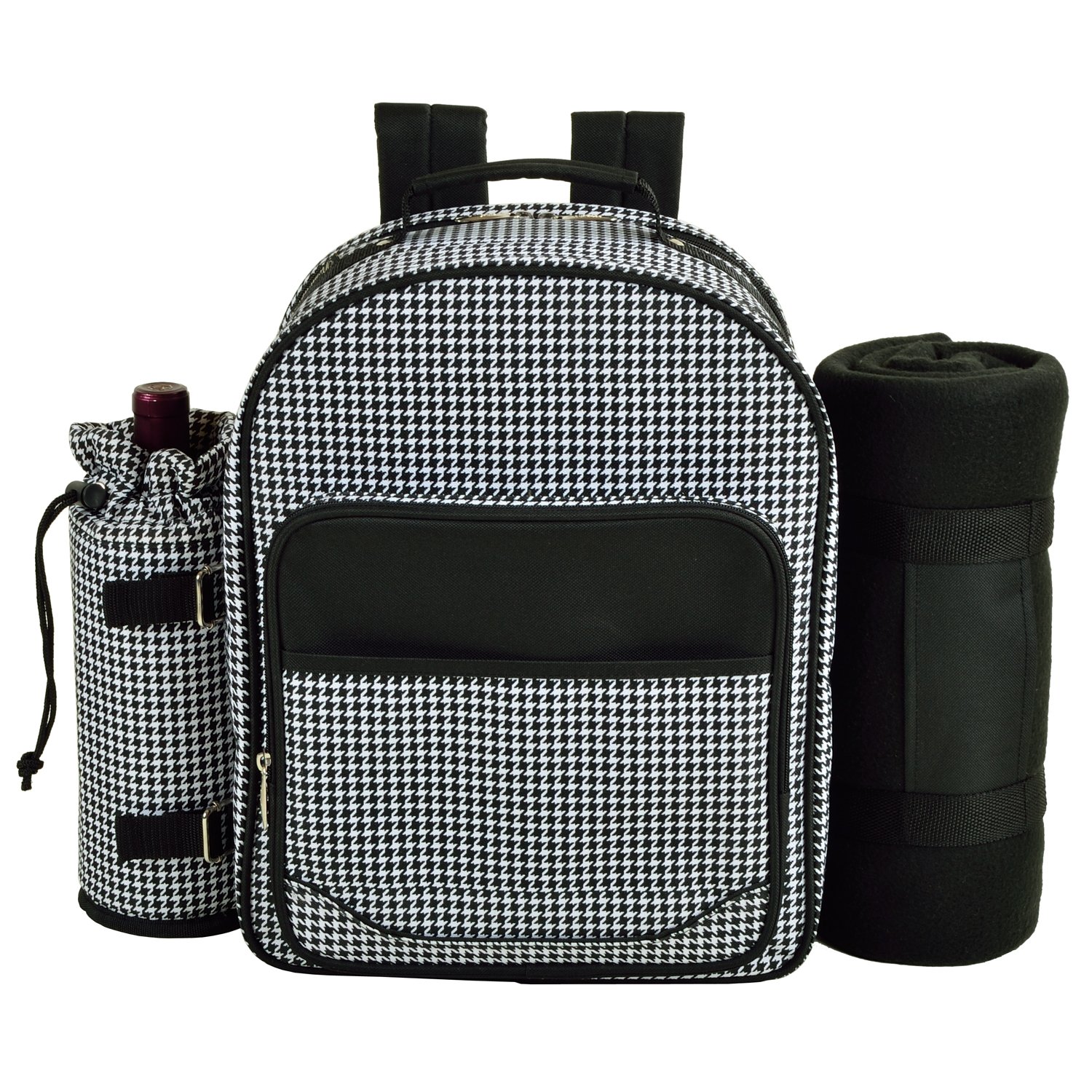 Deluxe 4-Person Picnic Backpack with Cooler, Insulated Wine Holder & Blanket - Houndstooth Design for Outdoor Picnics, Beach Trips & Tailgating Parties