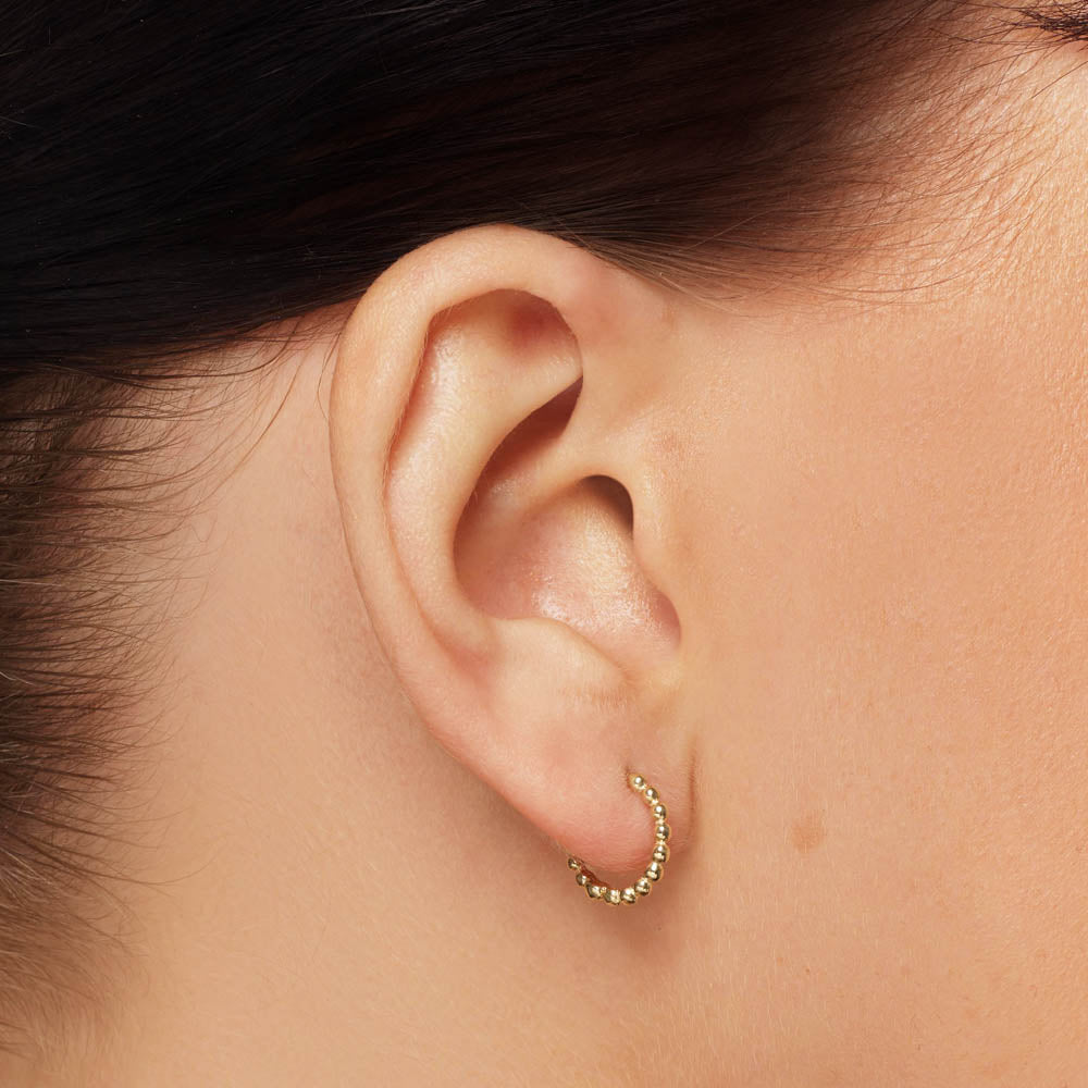 10k Gold Beaded Huggie Earrings - Elegant & Dainty Hoop Earrings for Women, Perfect for Everyday Wear, Parties & Special Occasions