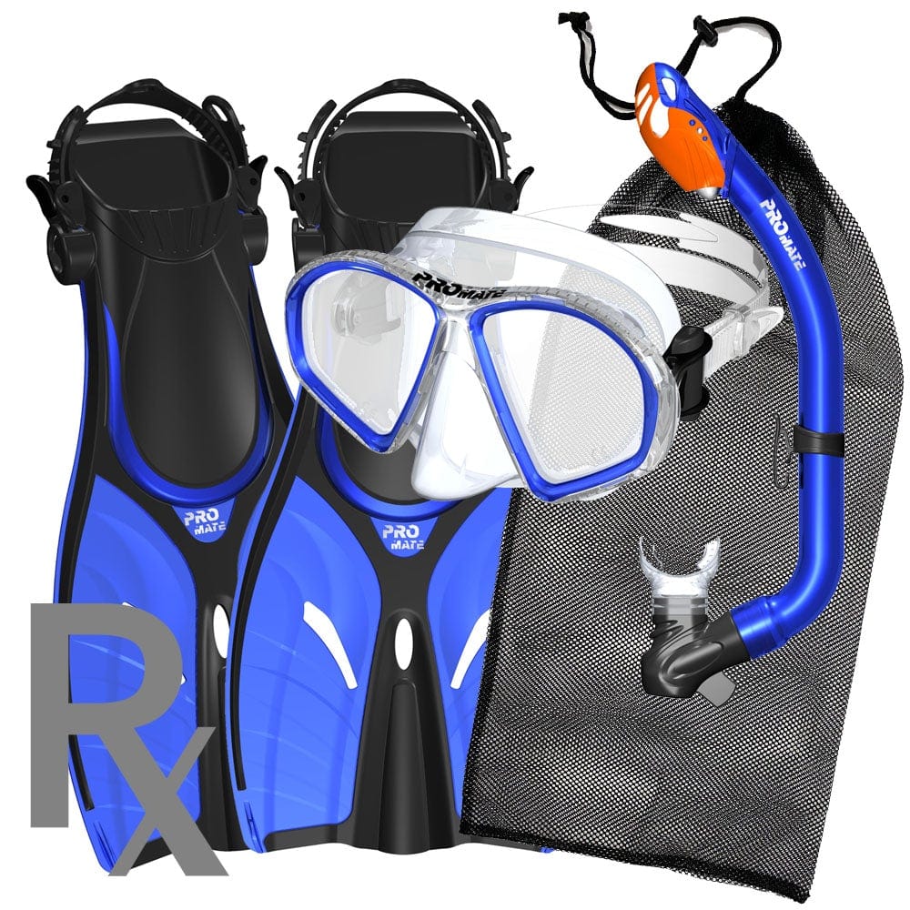 Promate Spectrum Youth Prescription RX Snorkel Combo Set with Snorkeling Fins - Perfect for Kids' Underwater Adventures, Swimming Lessons & Family Beach Vacations (Model: SCS0098 RX)