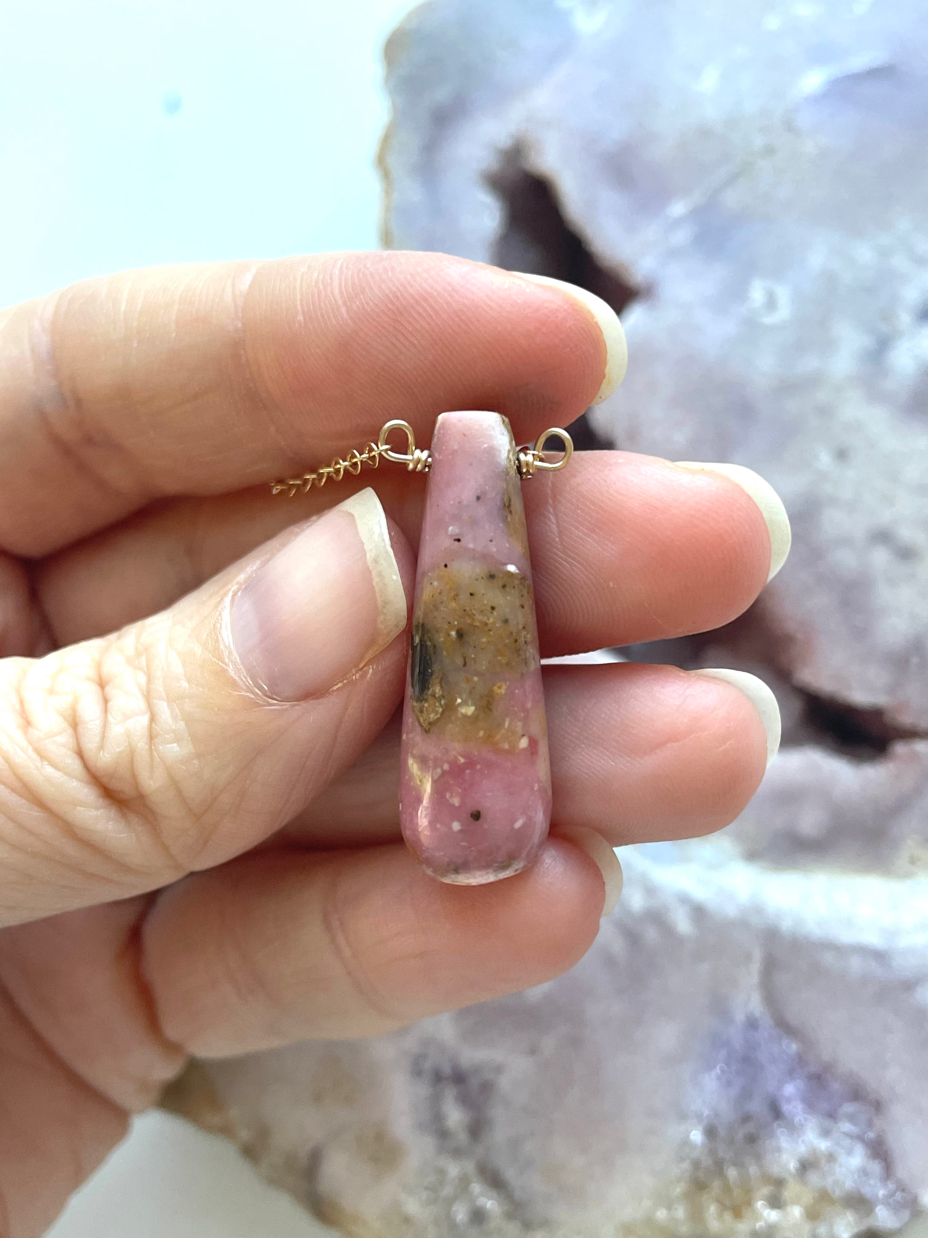 Pink Opal Statement Necklace - 16 Inch Gold Filled Jewelry for Women | Elegant Gift for Birthday, Anniversary & Special Occasions