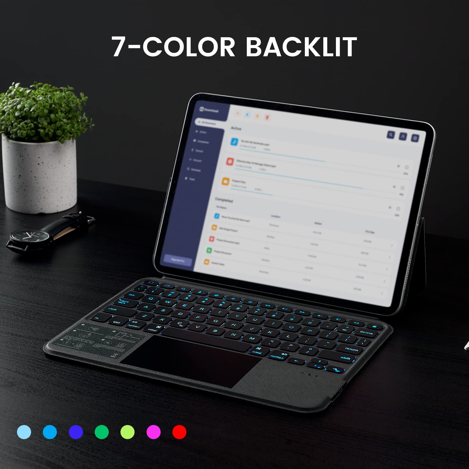 Rapoo XK330S iPad Keyboard Case with Trackpad - 7-Color Backlit Rechargeable Magnetic Stand for iPad Pro 11